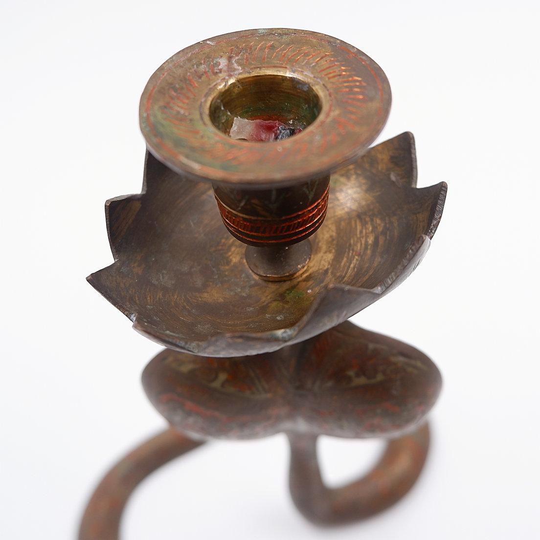 Persian Style Brass Cobra Snake Candlestick - 20th For Sale 2