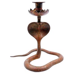 Persian Style Brass Cobra Snake Candlestick - 20th