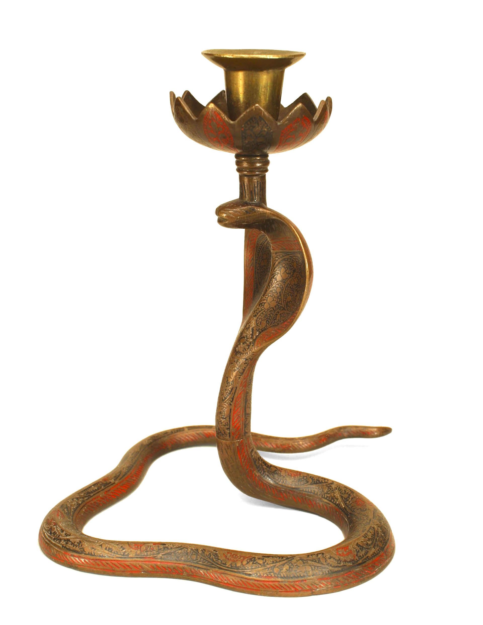 Islamic Persian Style Brass Cobra Snake Candlestick For Sale