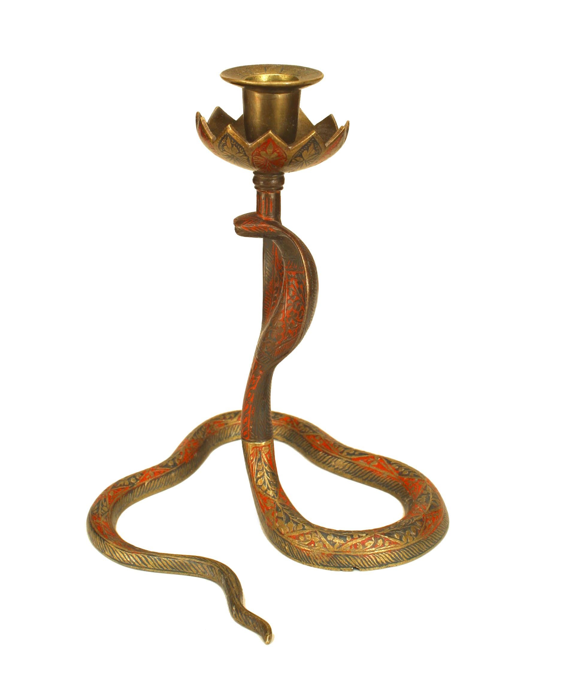 Unknown Persian Style Brass Cobra Snake Candlestick For Sale