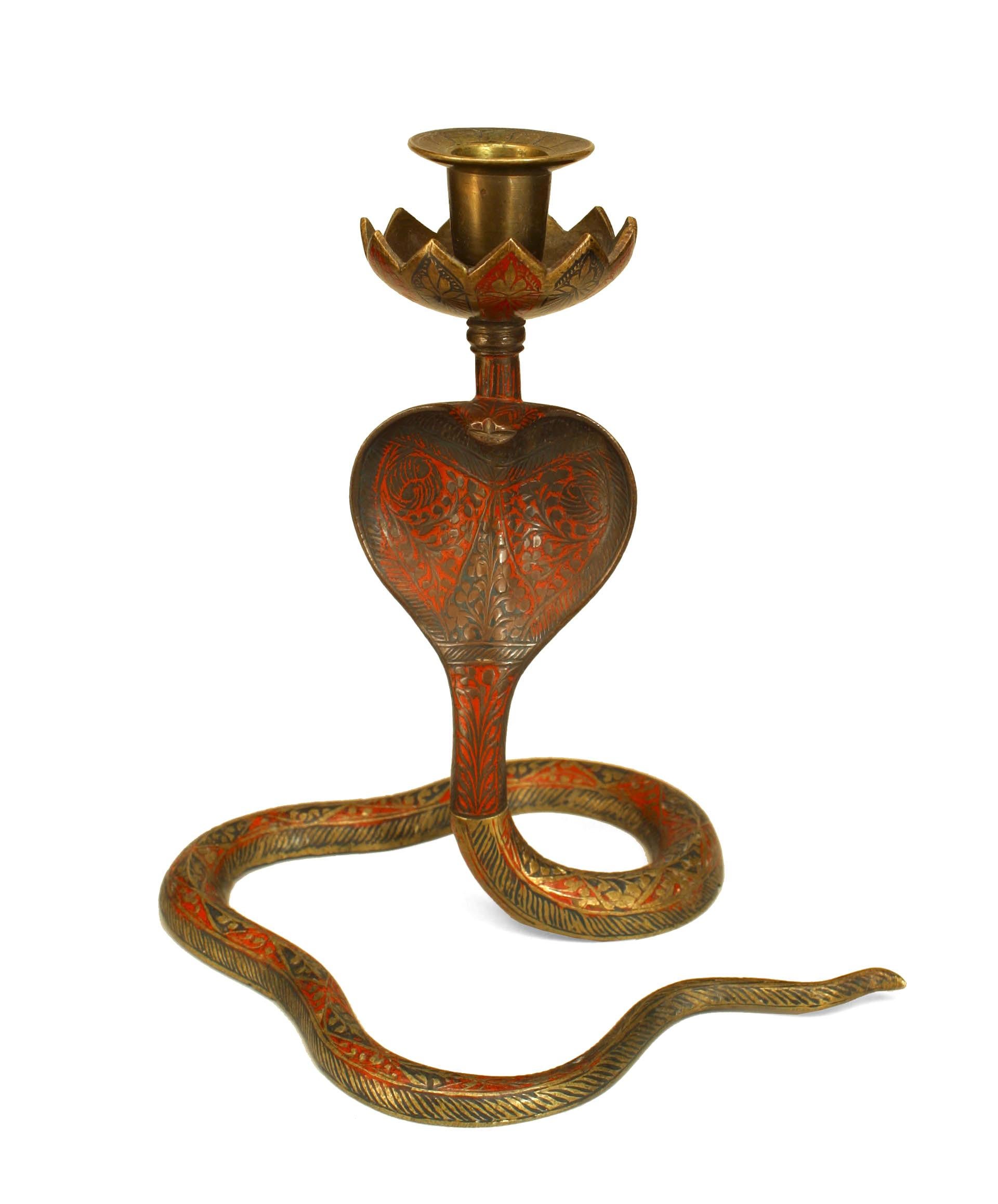 Persian Style Brass Cobra Snake Candlestick In Good Condition For Sale In Queens, NY