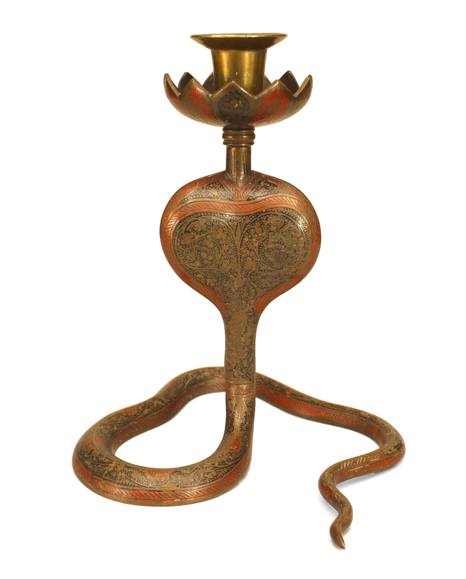 20th Century Persian Style Brass Cobra Snake Candlestick For Sale