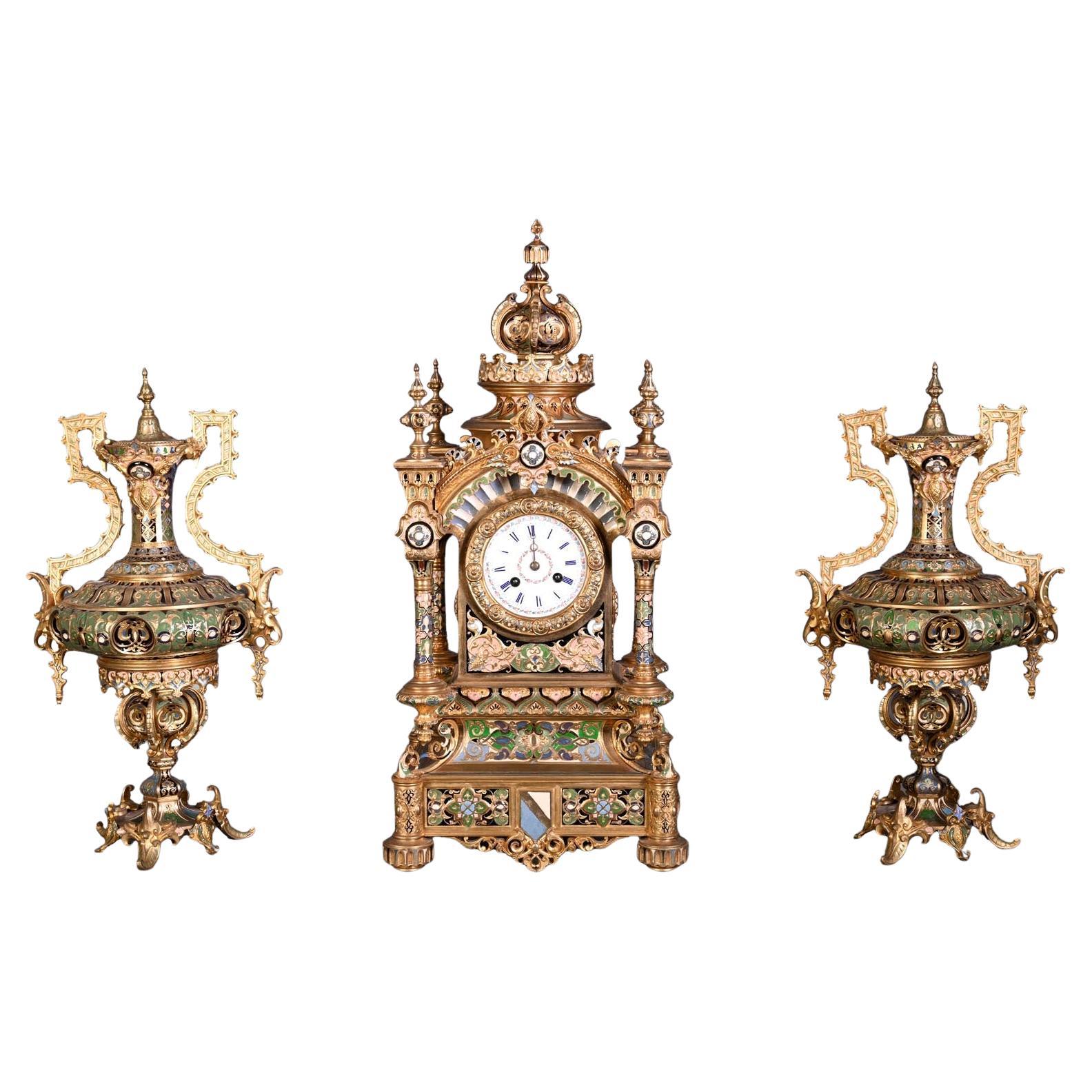 Persian-style double-sided clock and garnitures, Charles Stanislas MATIFAT