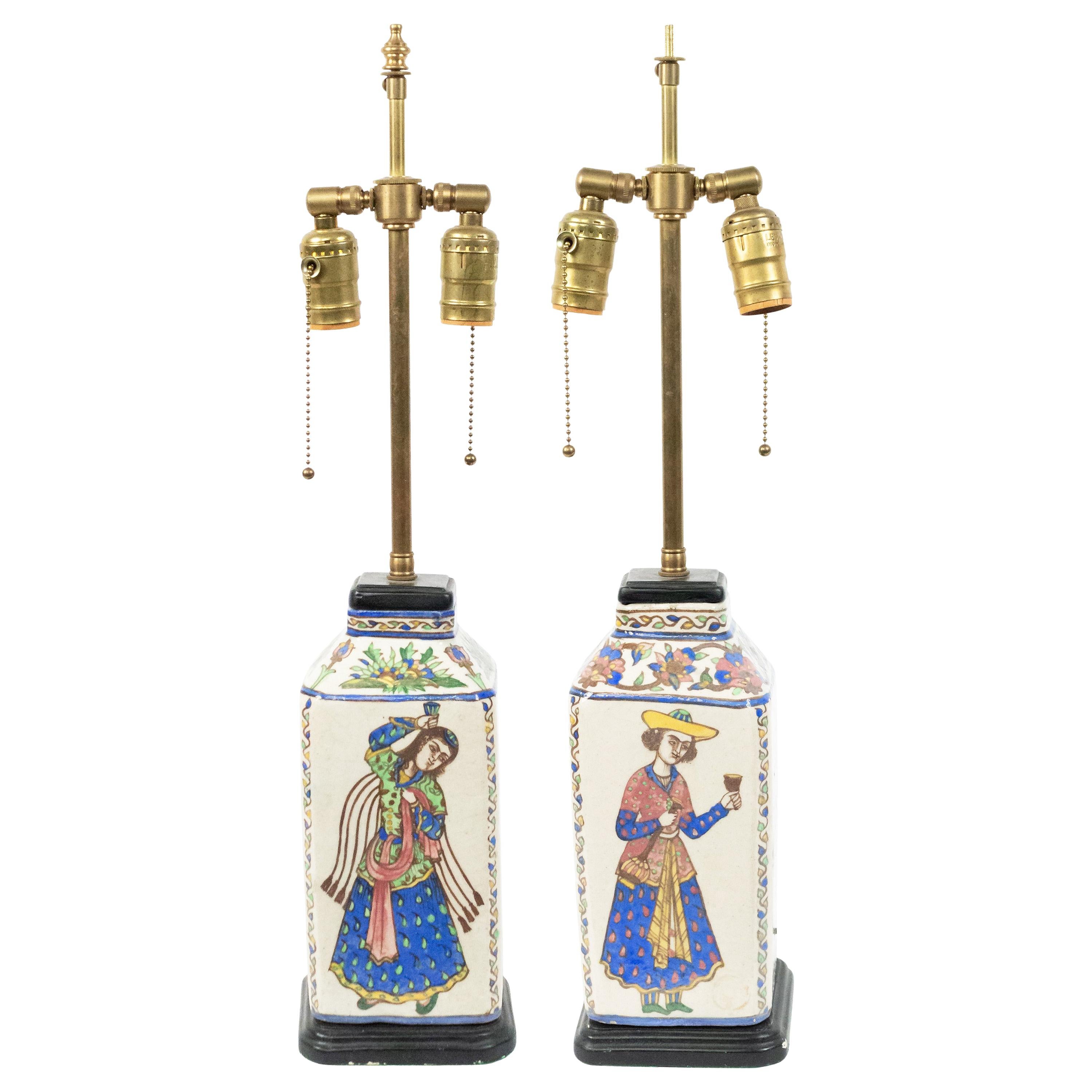 Persian Style Earthenware Vase Table Lamps For Sale
