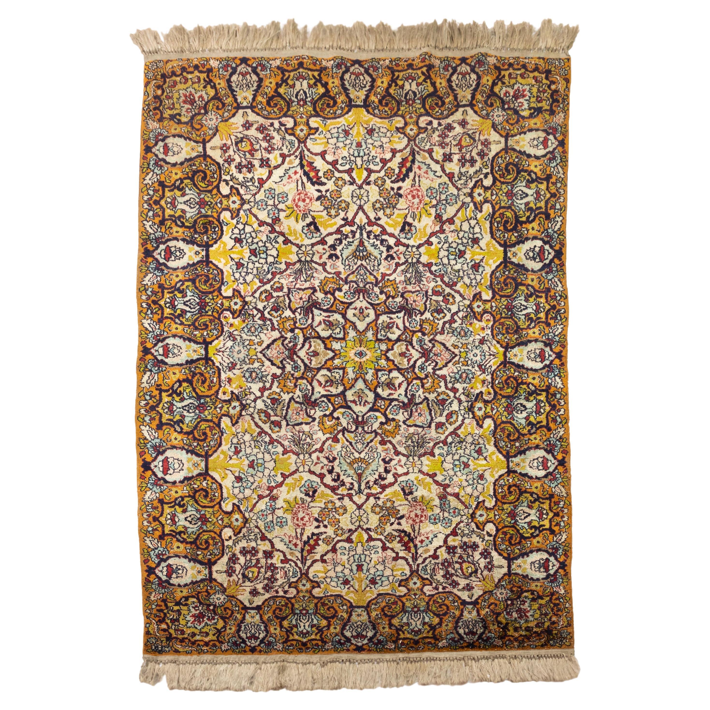 Persian Style Lotus Isfahan Rug  61.4 x 32.9 inches For Sale