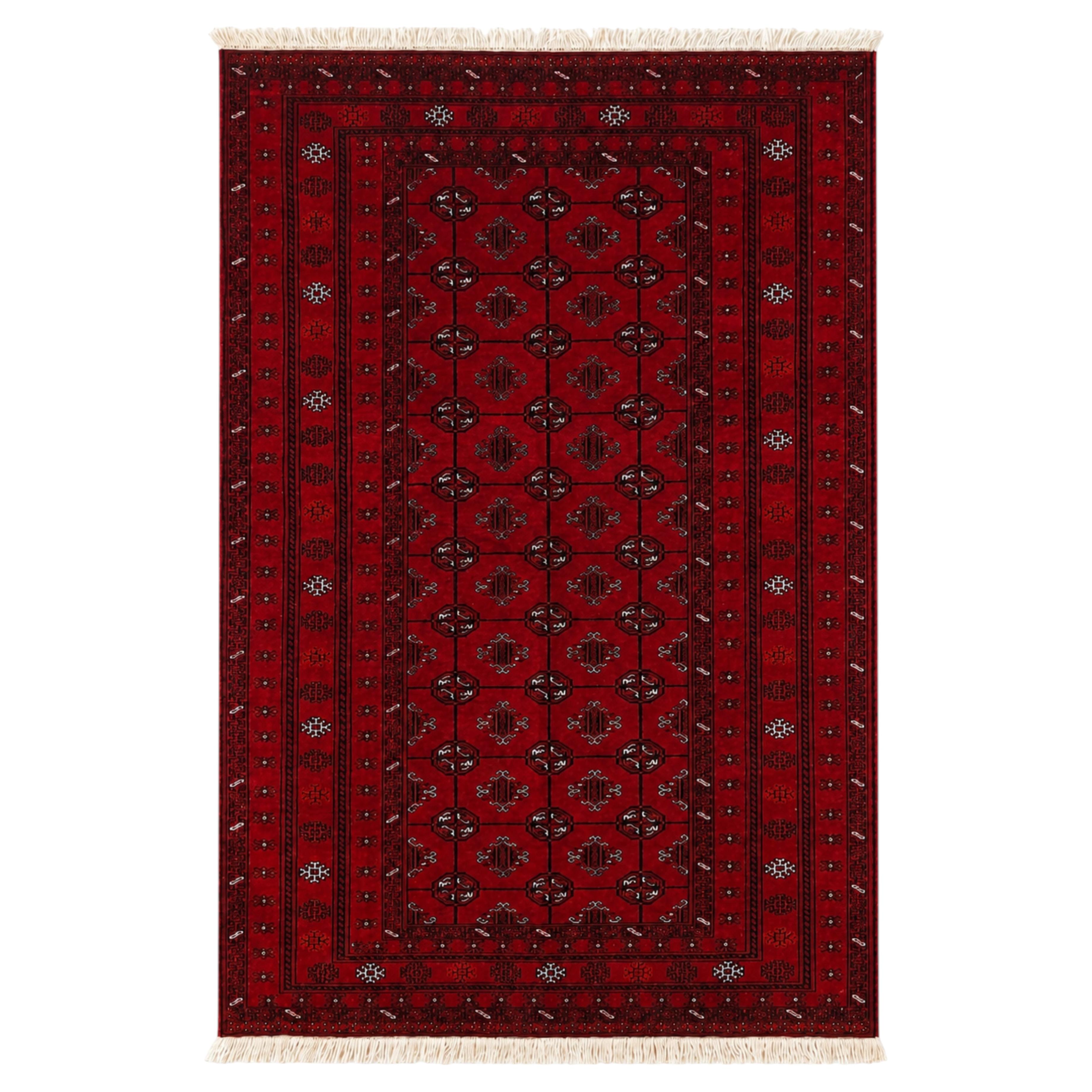 Persian Style Red Bokhara Rug, Handwoven Wool Carpet, 47.24 x 70.87 in