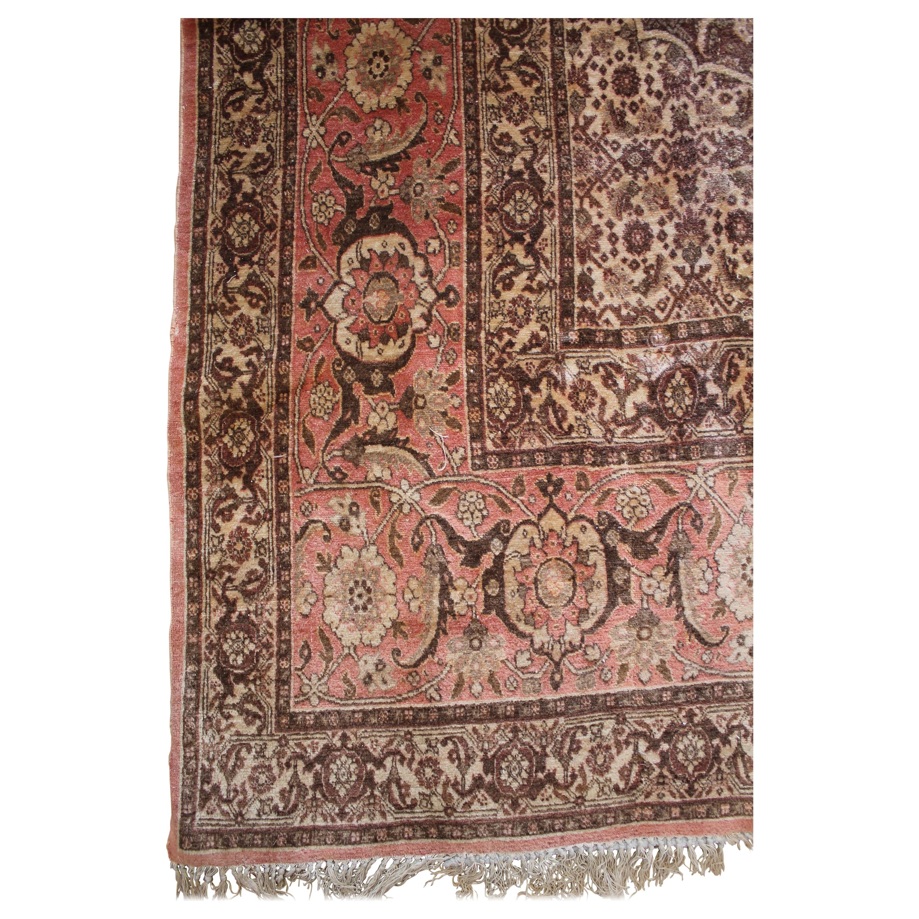 Persian Style Wool Rug Soft Pinks and Browns For Sale