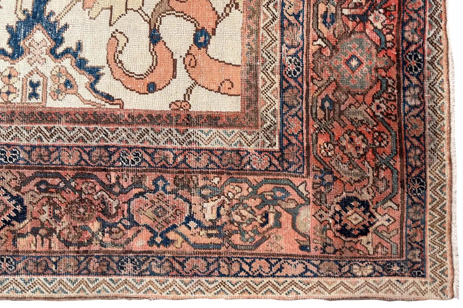 Persian Sultanabad Area Rugs Circa 1880 - Wool Blue Ivory Pink Red - 92425 For Sale 1