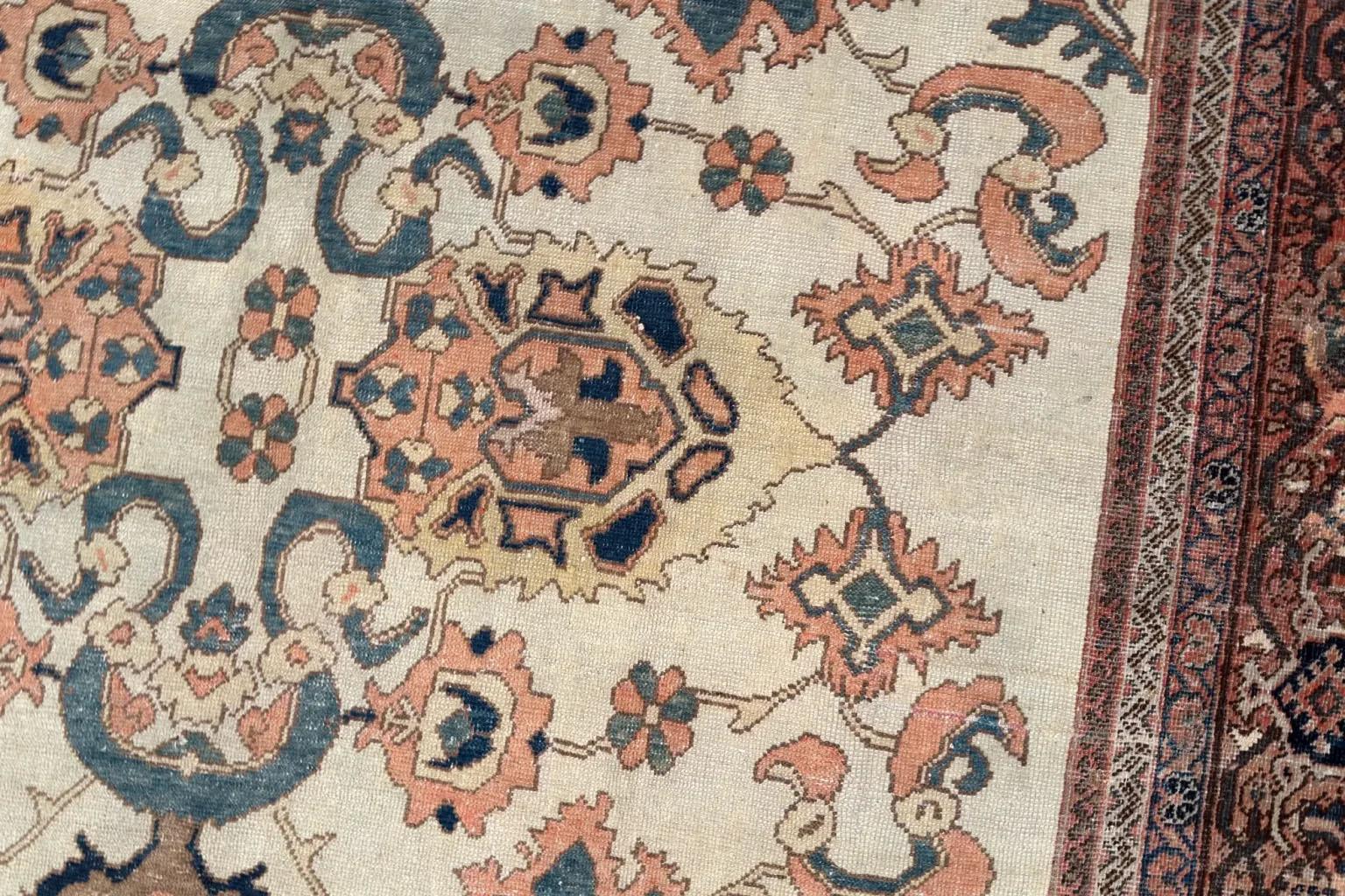 Persian Sultanabad Area Rugs Circa 1880 - Wool Blue Ivory Pink Red - 92425 For Sale 2