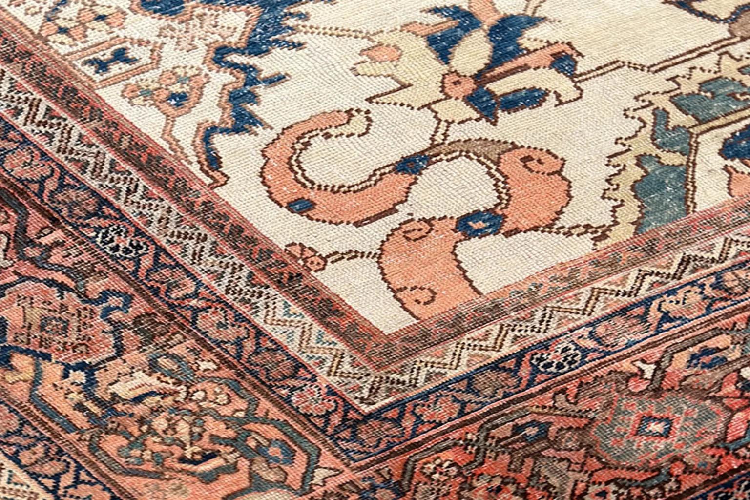 Persian Sultanabad Area Rugs Circa 1880 - Wool Blue Ivory Pink Red - 92425 For Sale 3