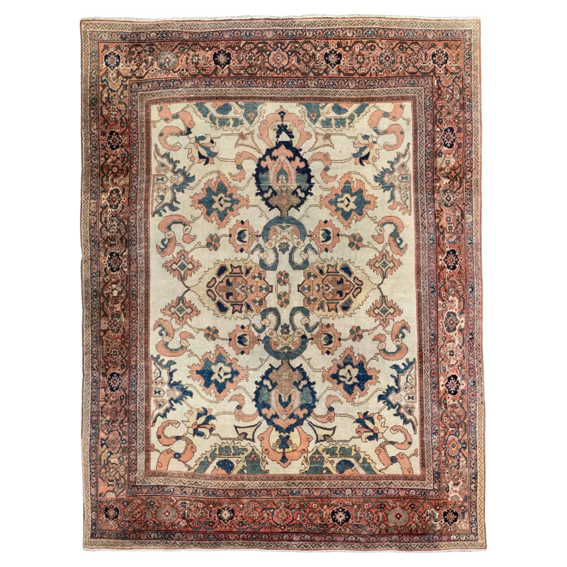 Persian Sultanabad Area Rugs Circa 1880 - Wool Blue Ivory Pink Red - 92425