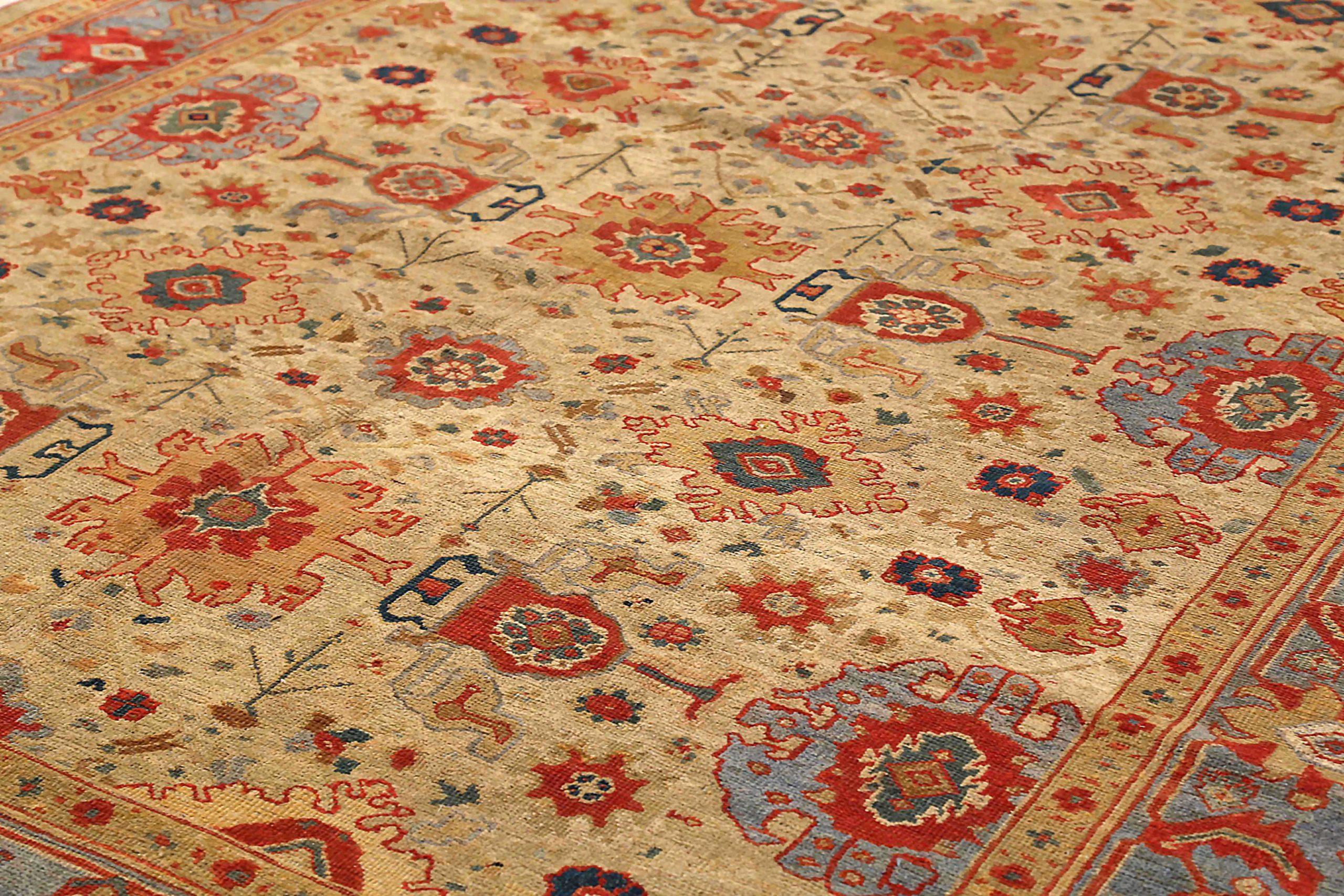 Persische Sultanabad-Teppiche Circa 1880 - Wolle Blau Elfenbein Rot 73032 (Asiatisch) im Angebot