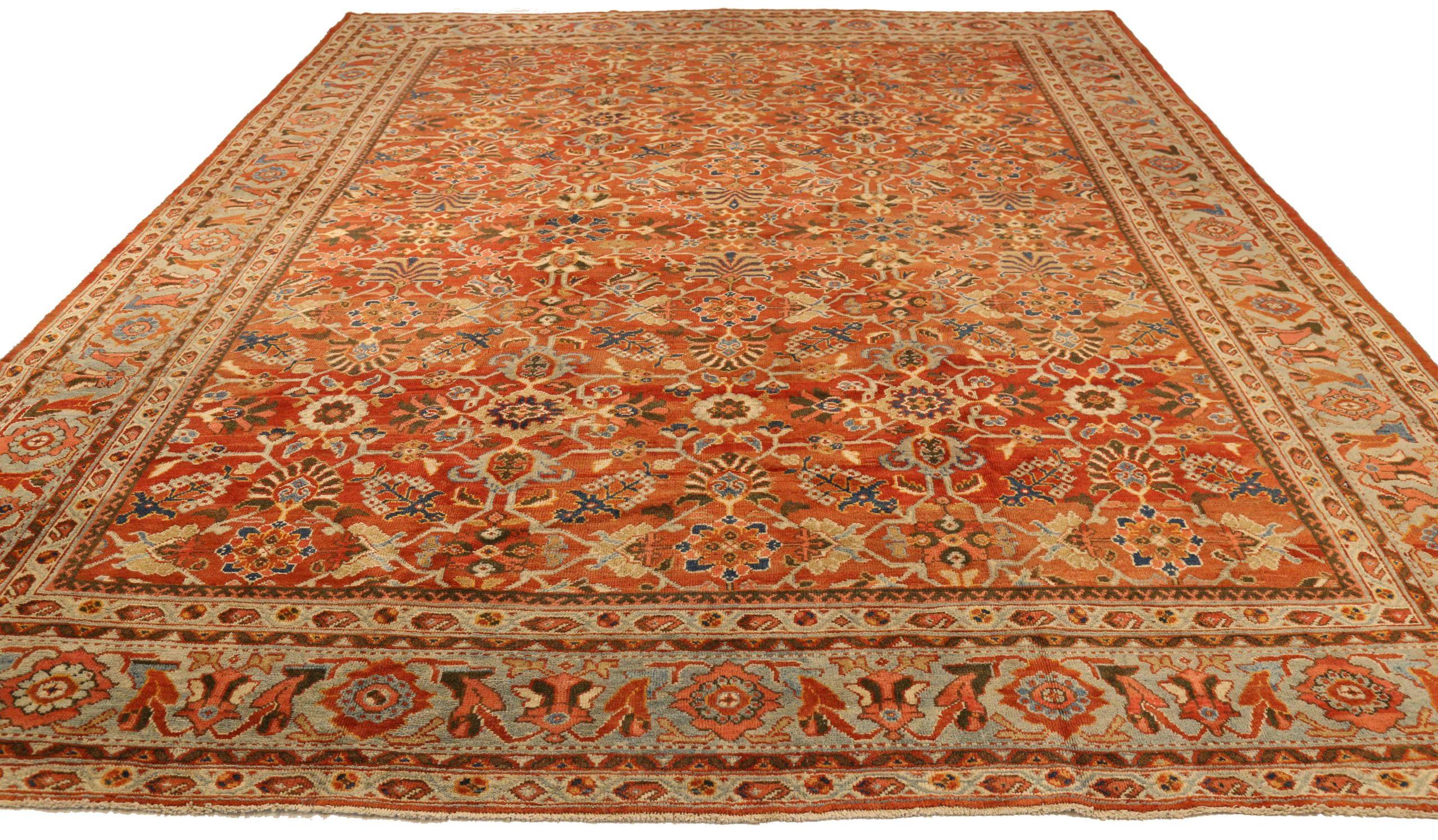 Entdecken Sie die Eleganz der persischen Sultanabad Teppiche von CIRCA 1880. Dieses exklusive Design aus Wolle und Blau-Elfenbein-Rot ist perfekt, um Ihren Raum zu verschönern.