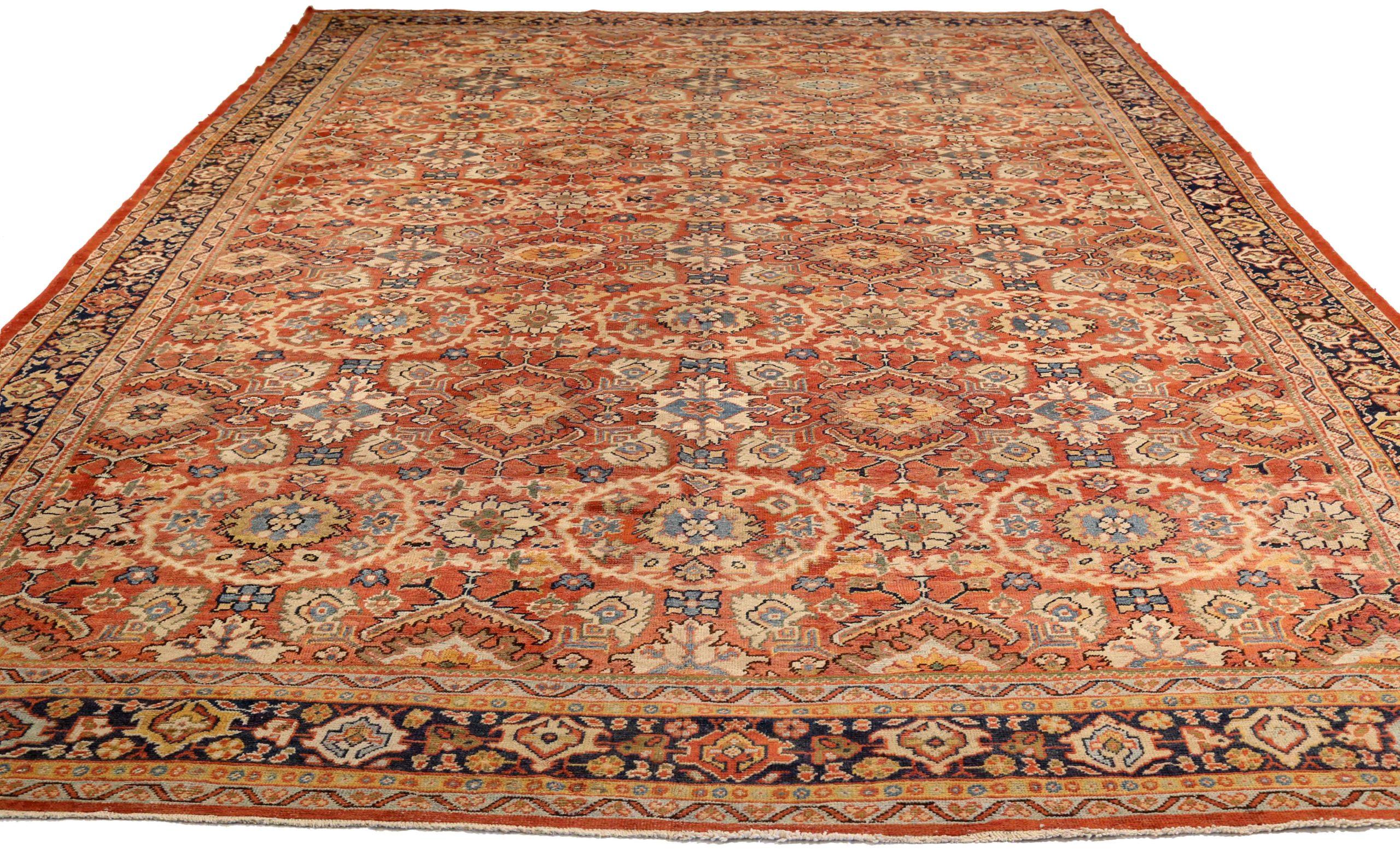 Entdecken Sie die Eleganz der persischen Sultanabad Teppiche von CIRCA 1880. Dieses exklusive Design aus Wolle und Blau-Elfenbein-Rot ist perfekt, um Ihren Raum zu verschönern.