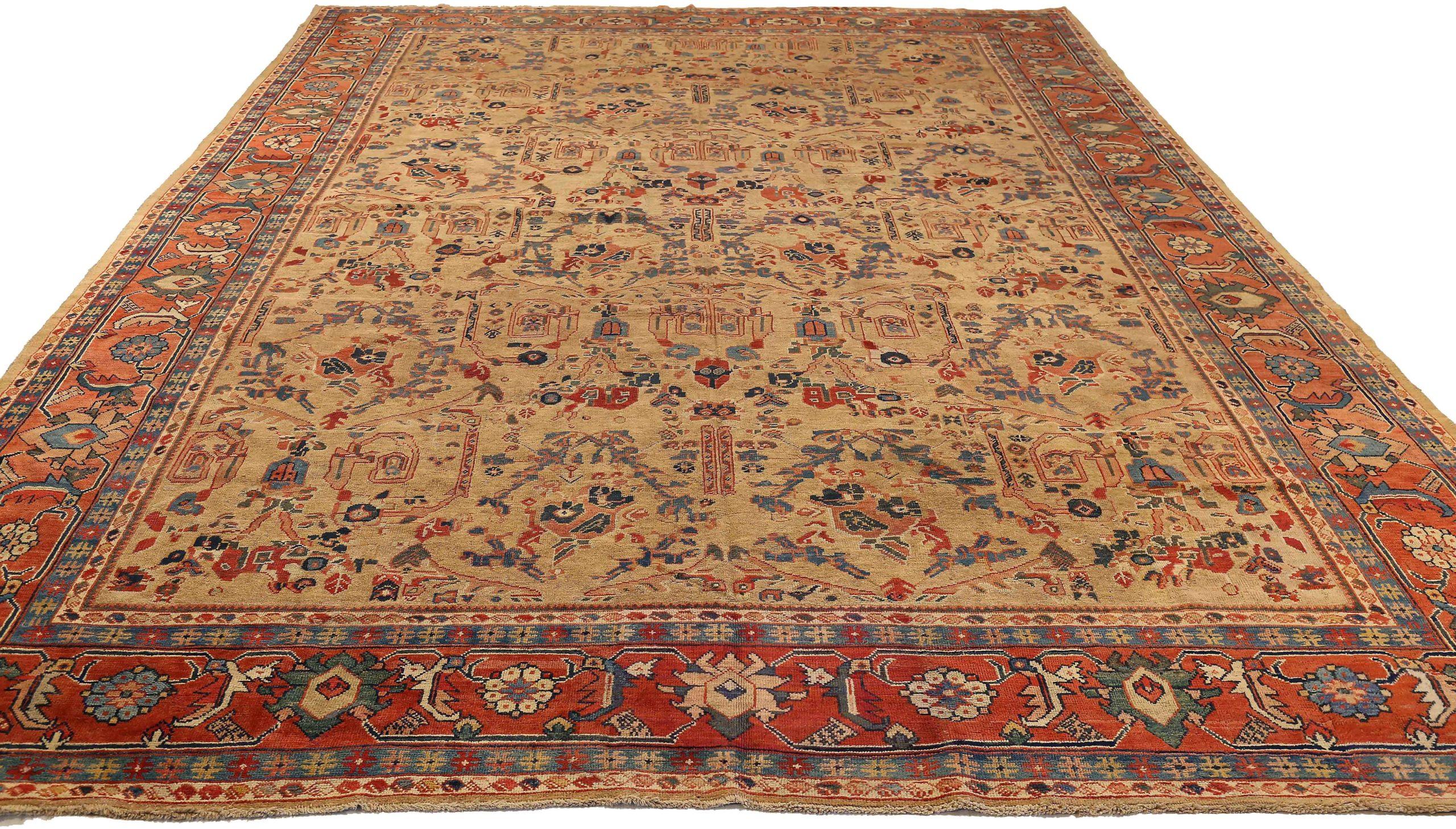 Entdecken Sie die Eleganz der persischen Sultanabad Teppiche von CIRCA 1880. Dieses exklusive Design aus Wolle und Blau-Elfenbein-Rot ist perfekt, um Ihren Raum zu verschönern.