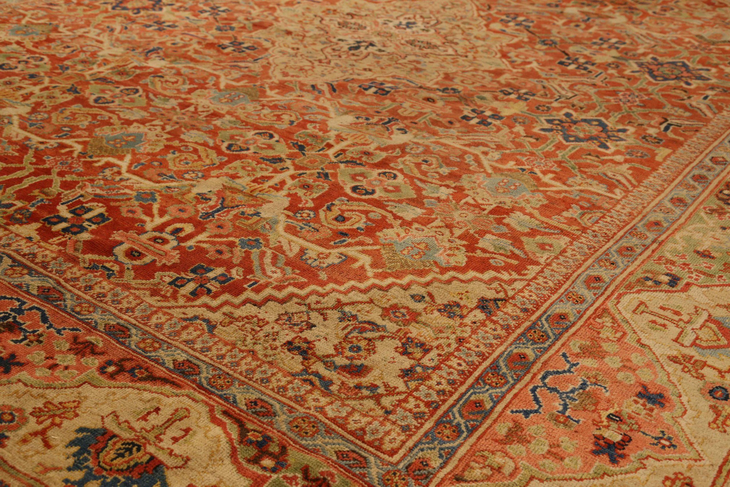 Asiatico Tappeti persiani Sultanabad Rugs Circa 1880 - Lana Verde Avorio Rosso 72990 in vendita