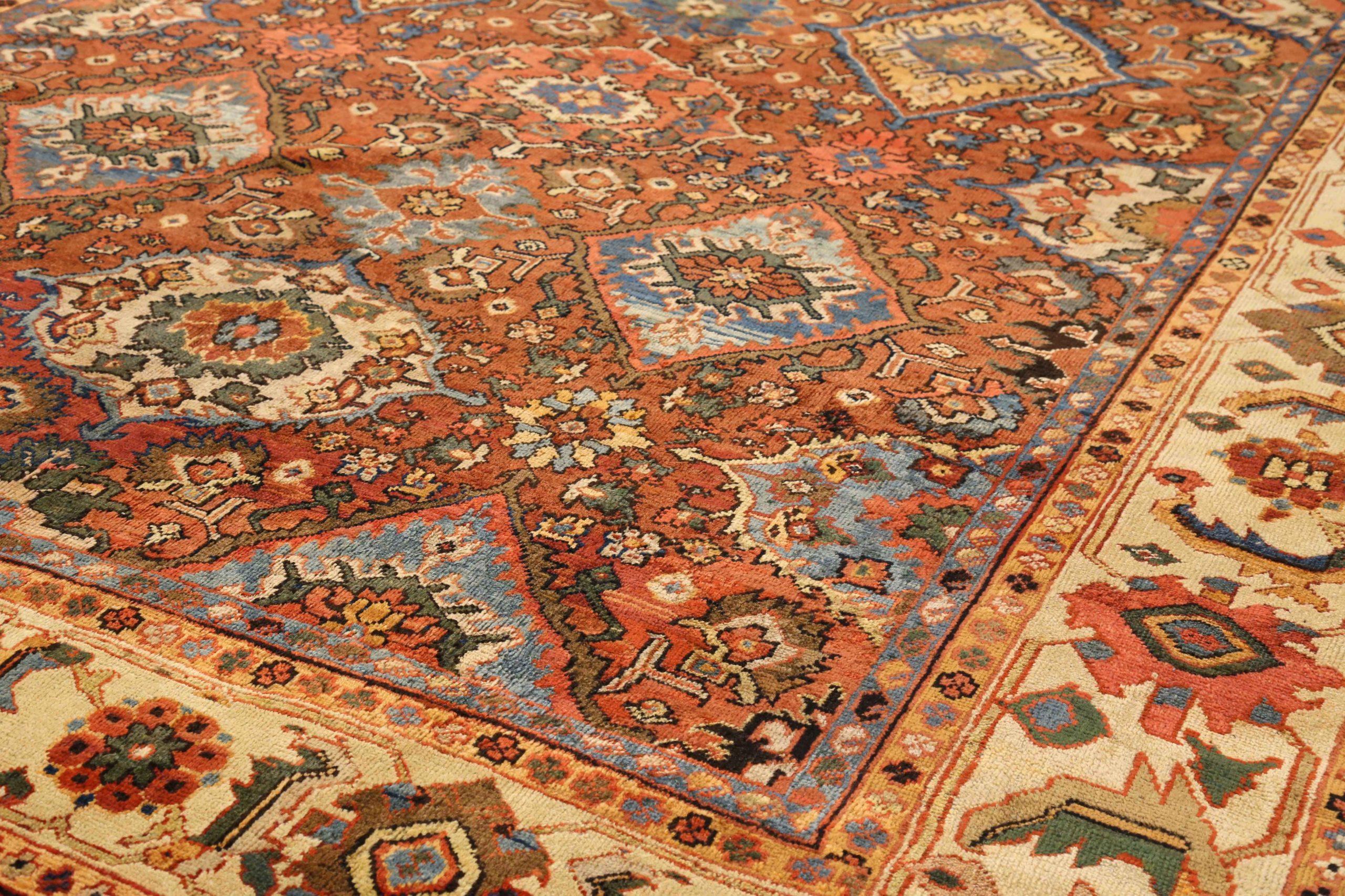 Asian Persian Sultanabad Area Rugs - Wool Green Ivory Red 73037 For Sale