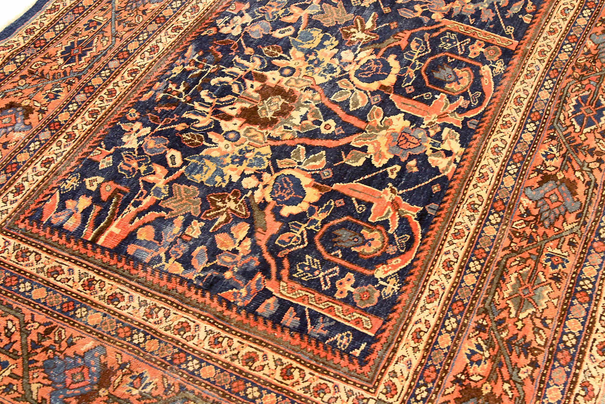 Asiatique Tapis persans Sultanabad - Laine ivoire bleu marine bleu rouge 71779 en vente