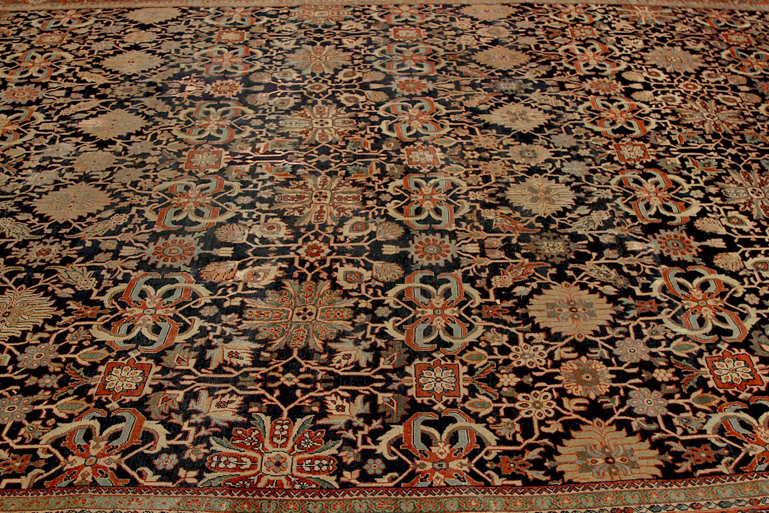 Persische Sultanabad-Teppiche aus Wolle, um 1880, Elfenbein, Marineblau, Blau und Rot, 92119, Persisch (Asiatisch) im Angebot