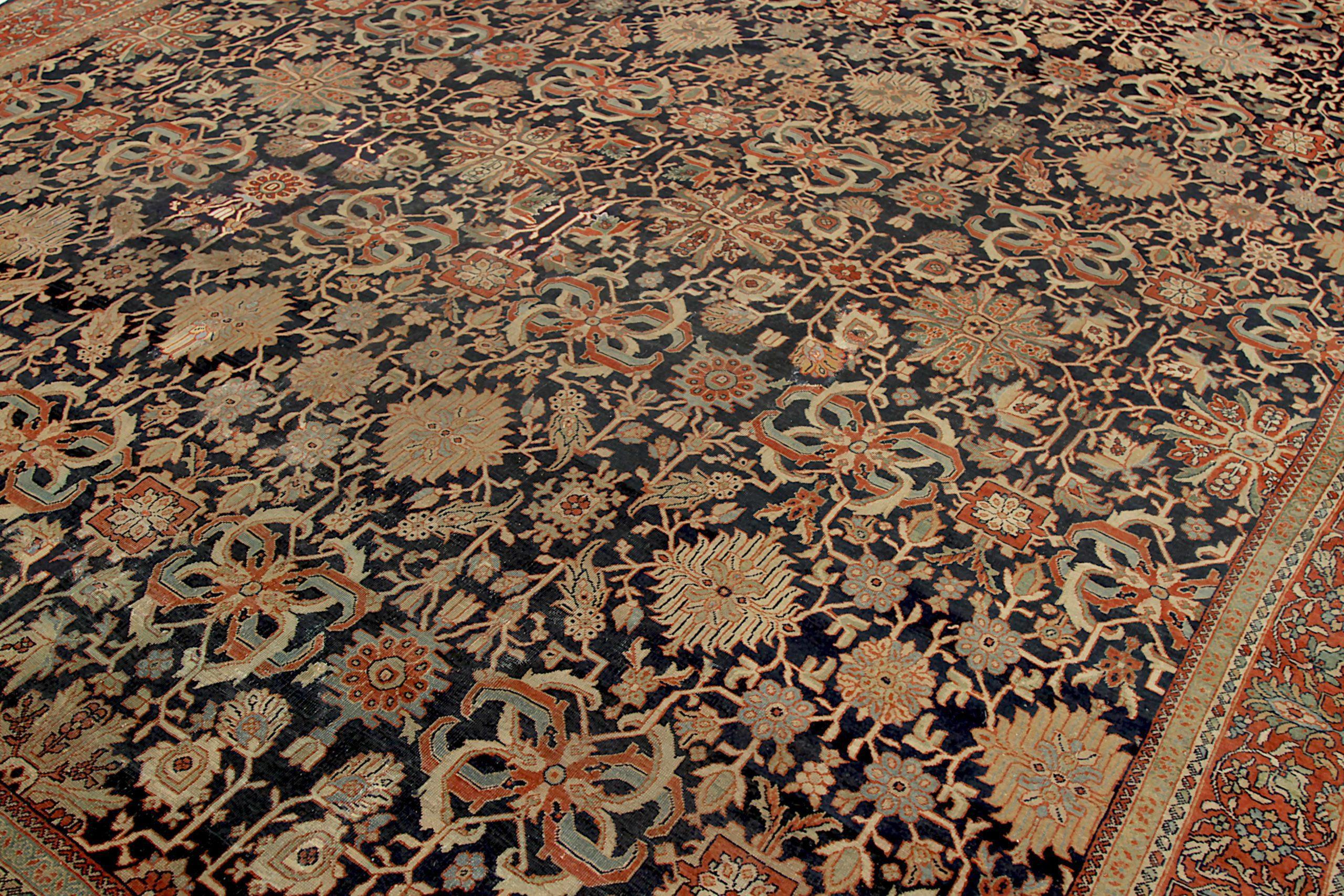 Persische Sultanabad-Teppiche aus Wolle, um 1880, Elfenbein, Marineblau, Blau und Rot, 92119, Persisch im Zustand „Hervorragend“ im Angebot in Dallas, TX