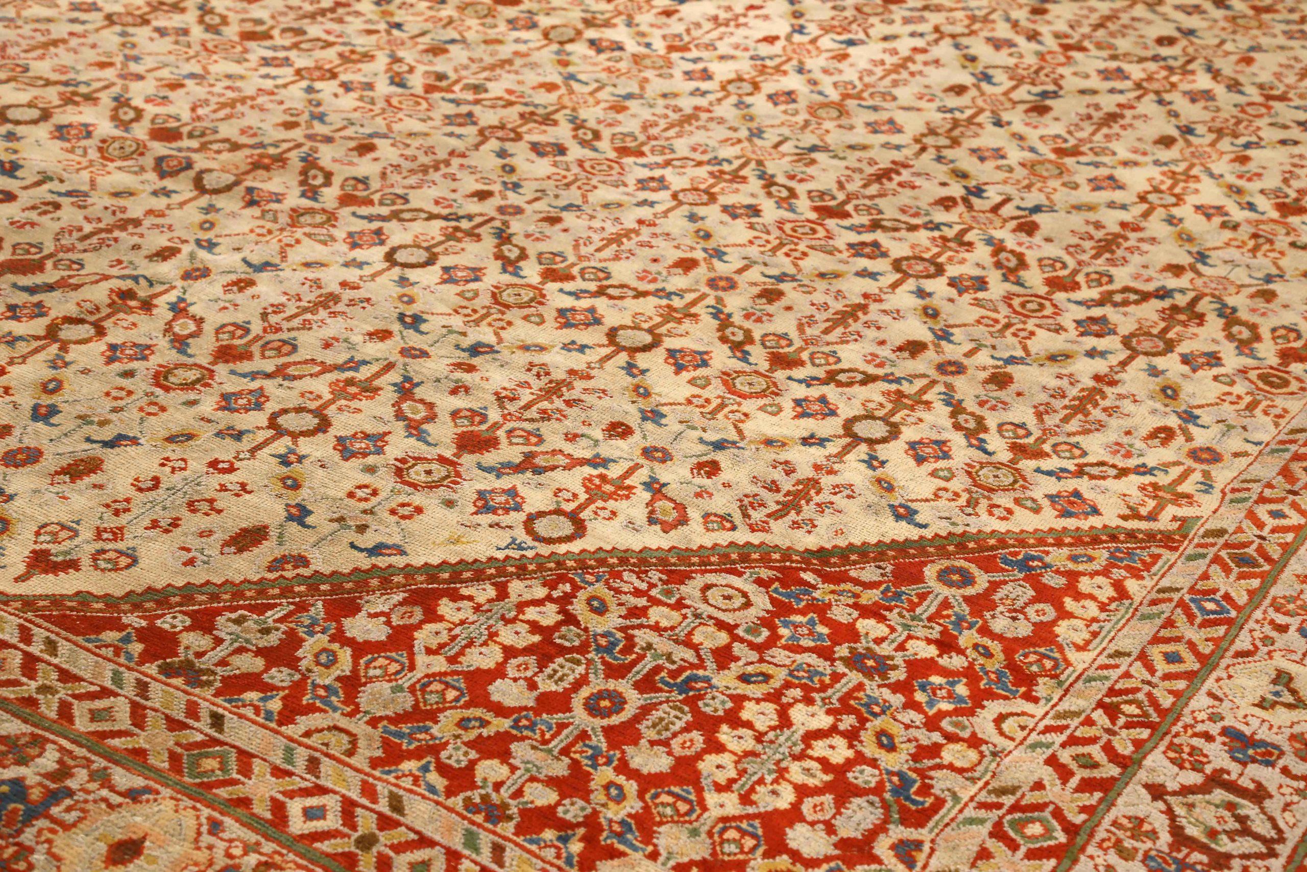 Asiatique Tapis Persan Sultanabad Circa 1880 - Laine Ivoire Rouge 73531 en vente