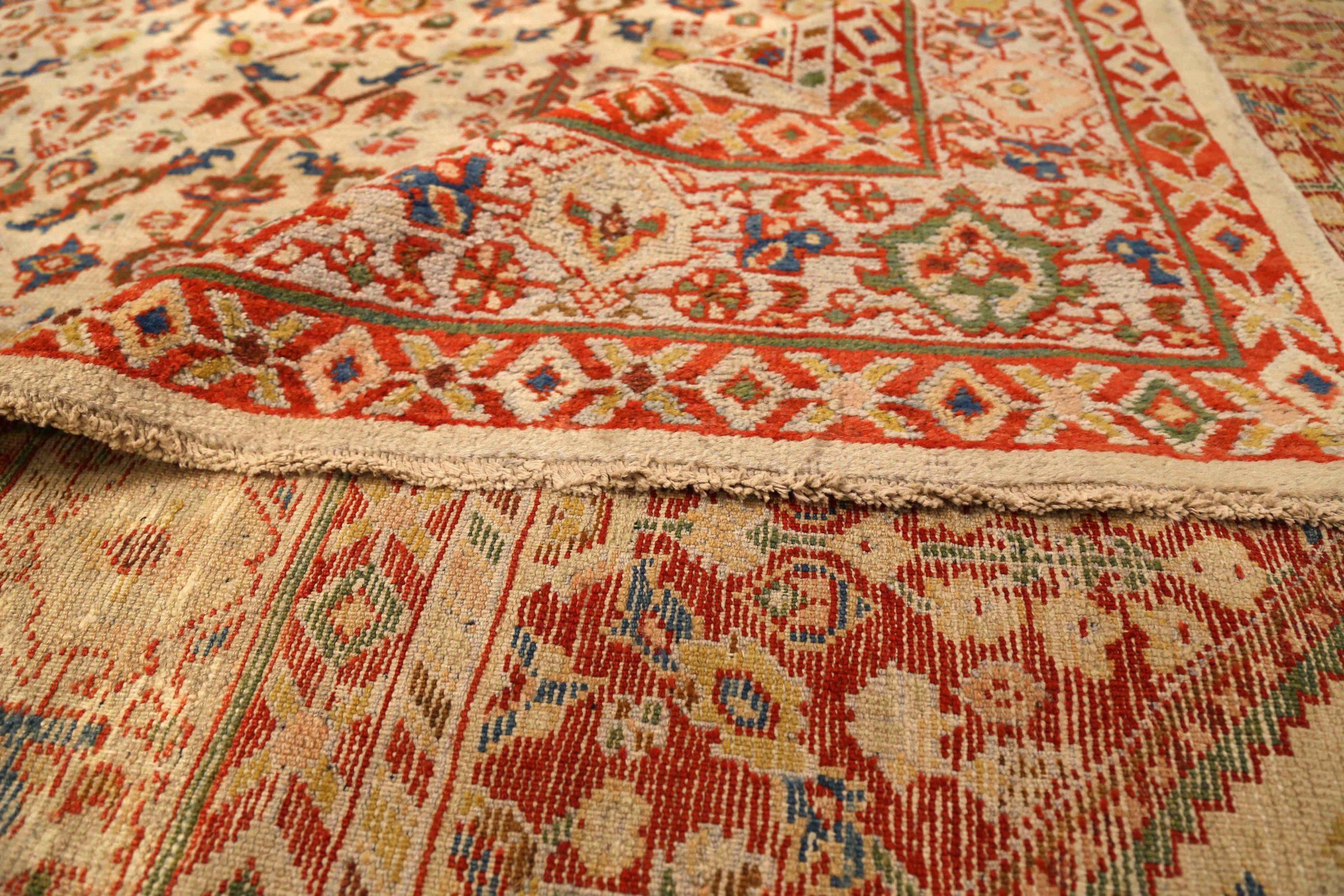 Tapis Persan Sultanabad Circa 1880 - Laine Ivoire Rouge 73531 Excellent état - En vente à Dallas, TX