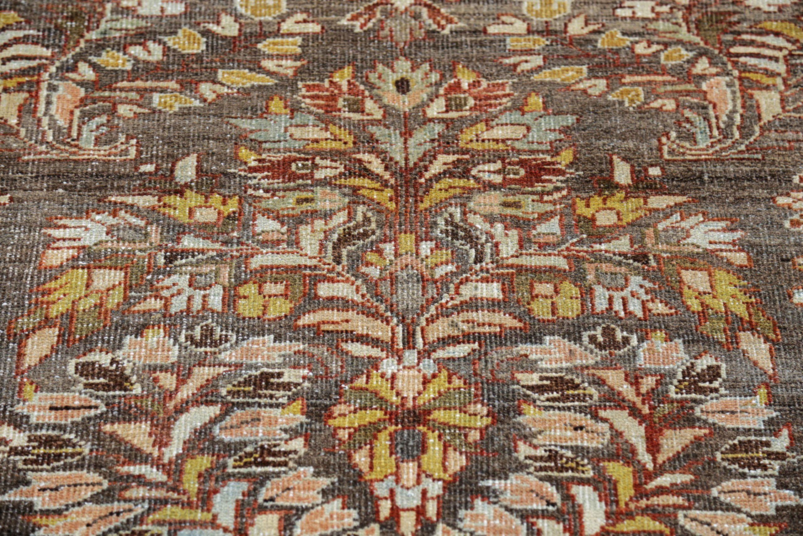 Persische Sultanabad Bereich Teppiche CIRCA 1910 - Wolle Braun Rot Gelb Design - 91286 (20. Jahrhundert) im Angebot