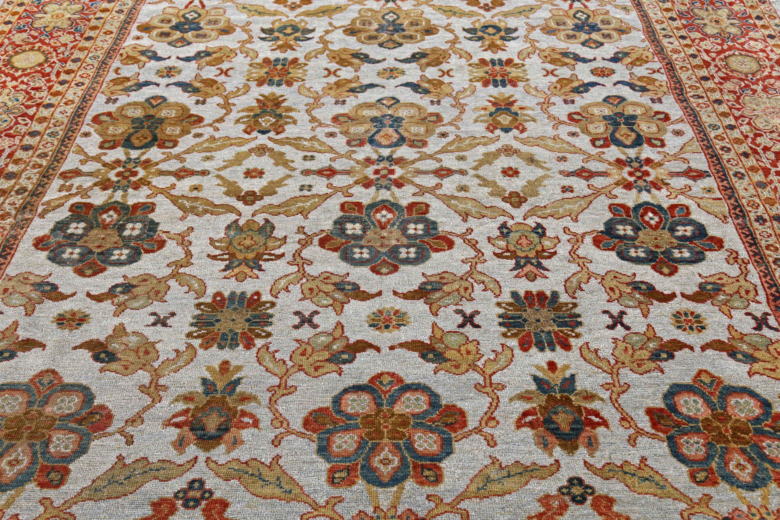 Persische Sultanabad-Teppiche Circa 1910 - Wolle Elfenbeinrot Design - 91476 (Asiatisch) im Angebot
