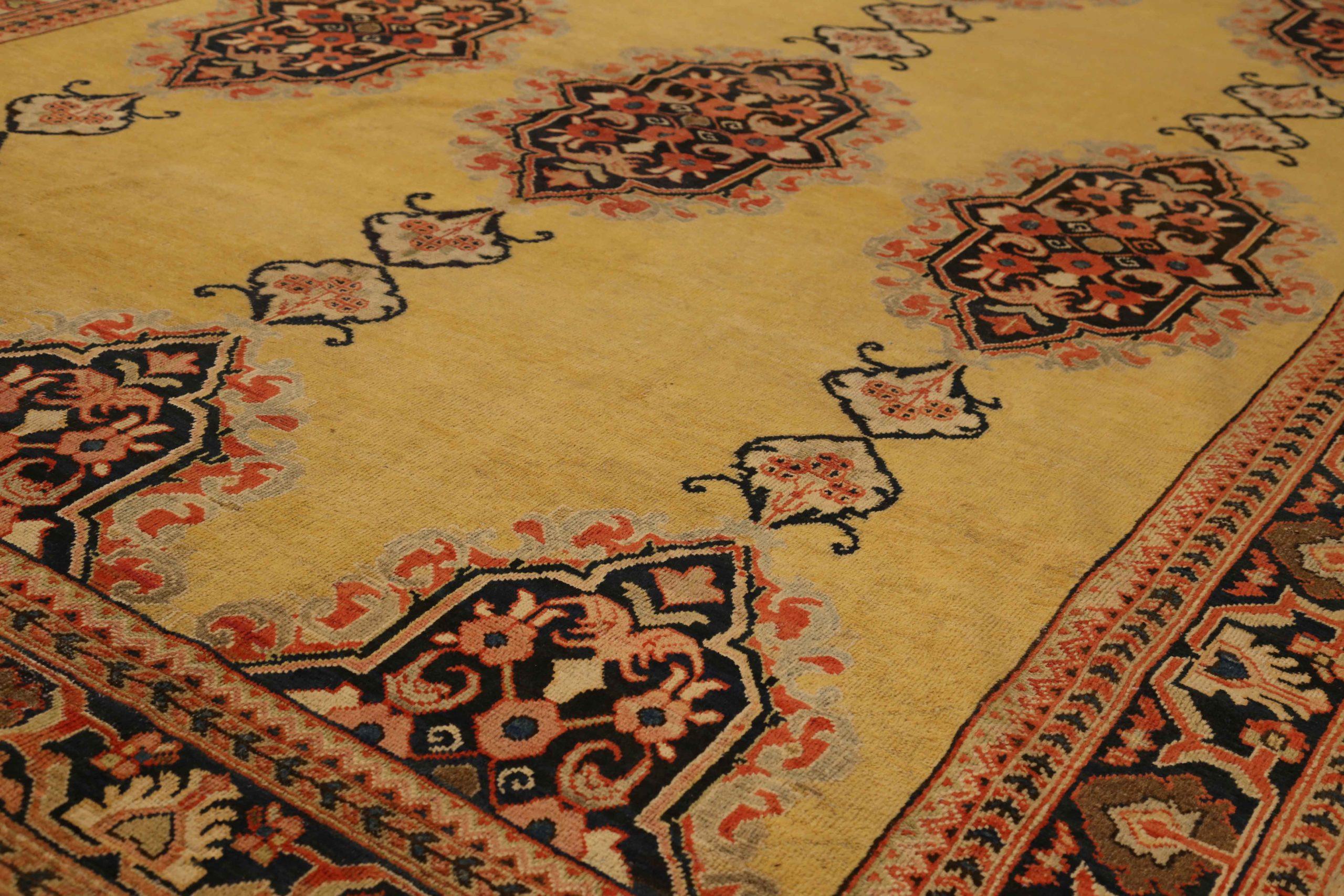 Asiatico Tappeti persiani Sultanabad Rugs Circa 1910 - Lana Blu Navy Rosso Giallo 72760 in vendita