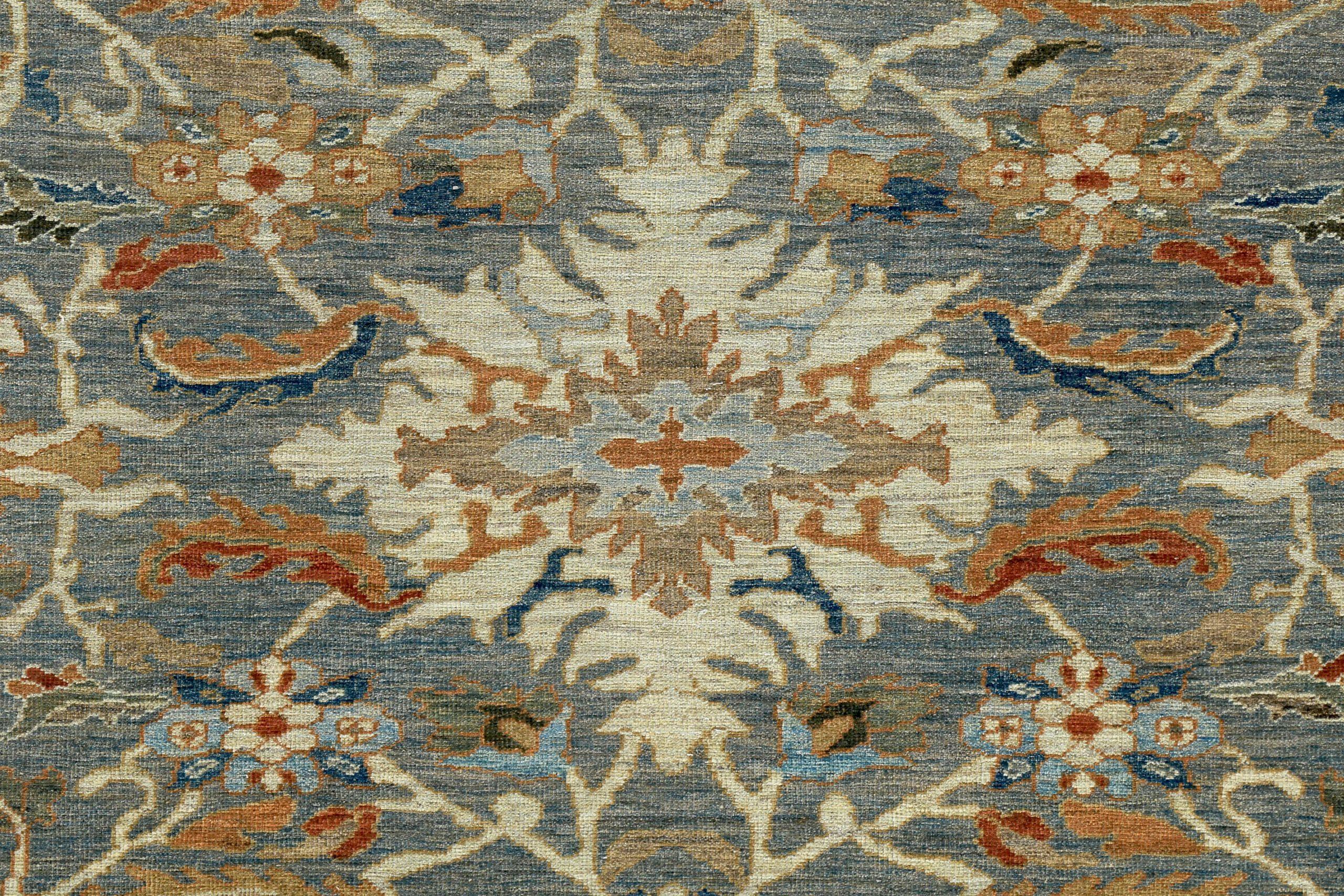 Persische Sultanabad-Teppiche Circa 1990 - Wolle Blau Grau Elfenbein Design - 89295 (Asiatisch) im Angebot