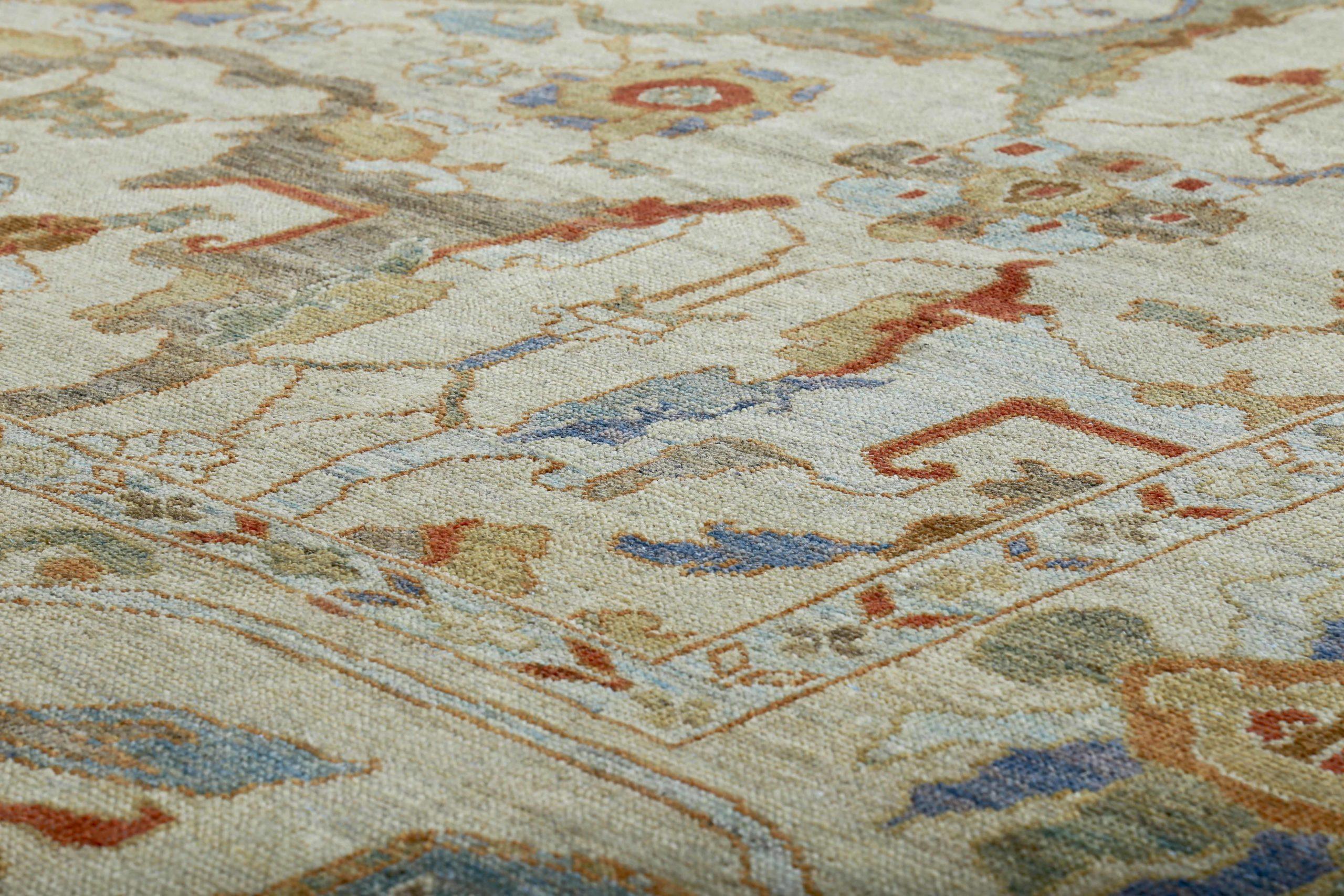 Asiatique Tapis Persan Sultanabad Circa 1990 - Laine Bleu Vert Design/One - 89118 en vente