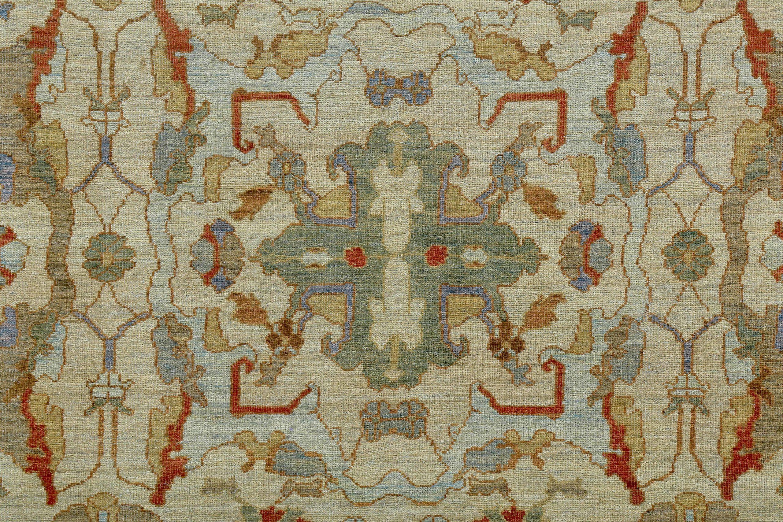Tapis Persan Sultanabad Circa 1990 - Laine Bleu Vert Design/One - 89118 Excellent état - En vente à Dallas, TX