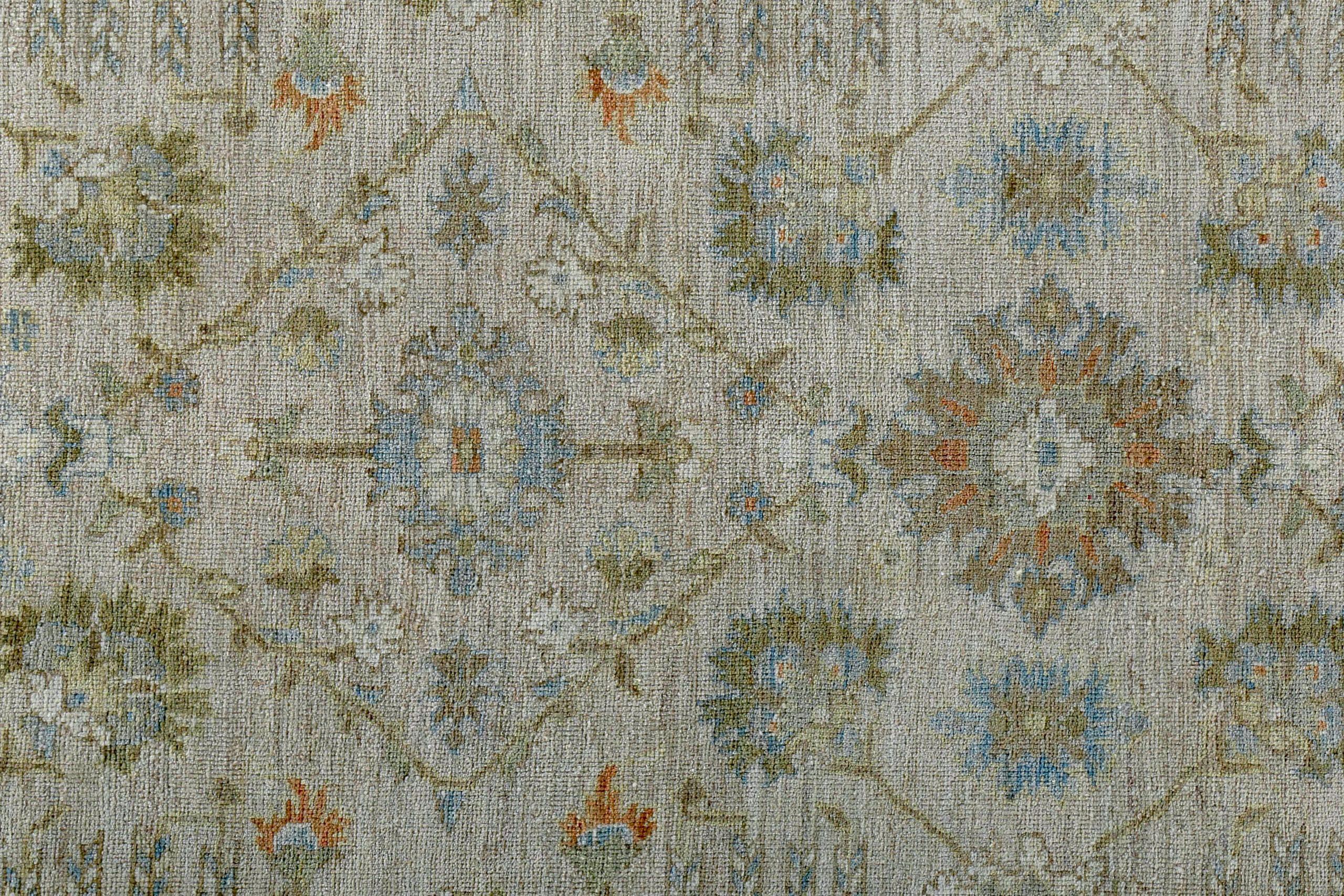 Persische Sultanabad-Teppiche Circa 1990 - Wolle Blau Grün Elfenbein Design - 89129 (Asiatisch) im Angebot