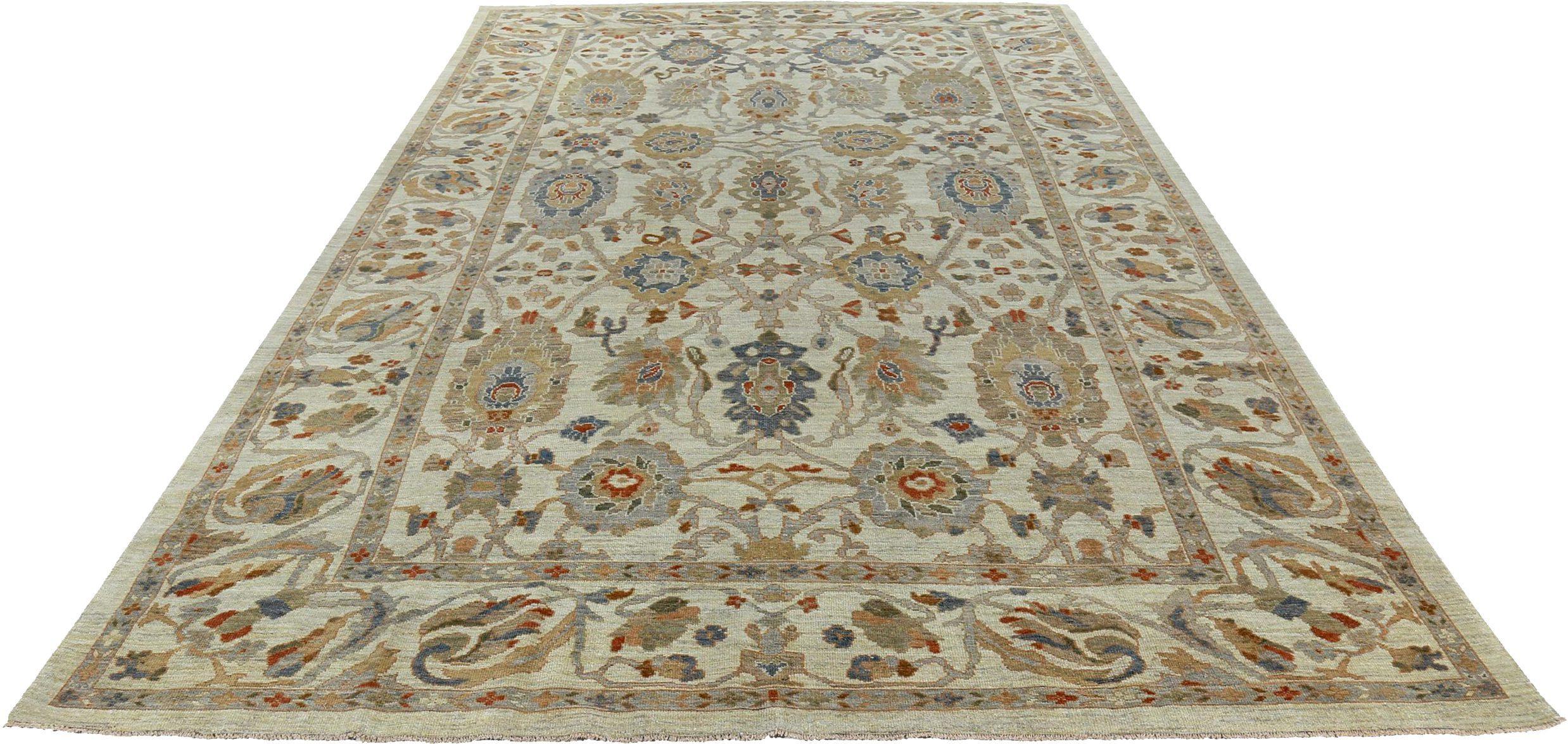 Entdecken Sie die Eleganz der persischen Sultanabad Teppiche von CIRCA 1990. Dieses exklusive Design aus Wolle und Braun-Elfenbein ist perfekt, um Ihren Raum zu verschönern.