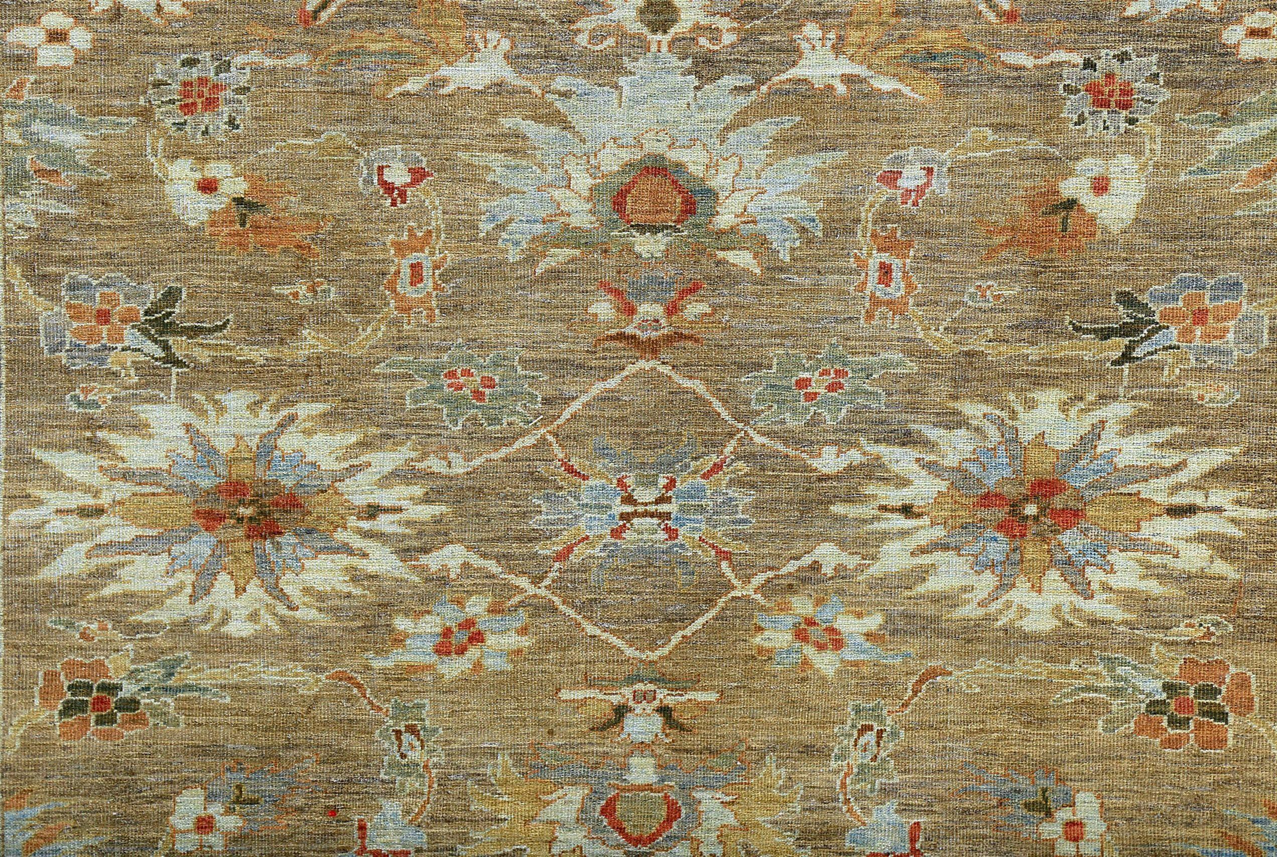 Persische Sultanabad Teppiche Circa 1990 - Wolle Braun Elfenbein Hellblau - 89157 (Asiatisch) im Angebot