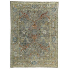 Tapis persans de Sultanabad datant d'environ 1990, motif en laine gris rouge jaune - 89351