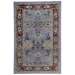 Persian Sultanabad Area Rugs Circa 1990 - Wool Purpel Red Yellow Design - 89449
