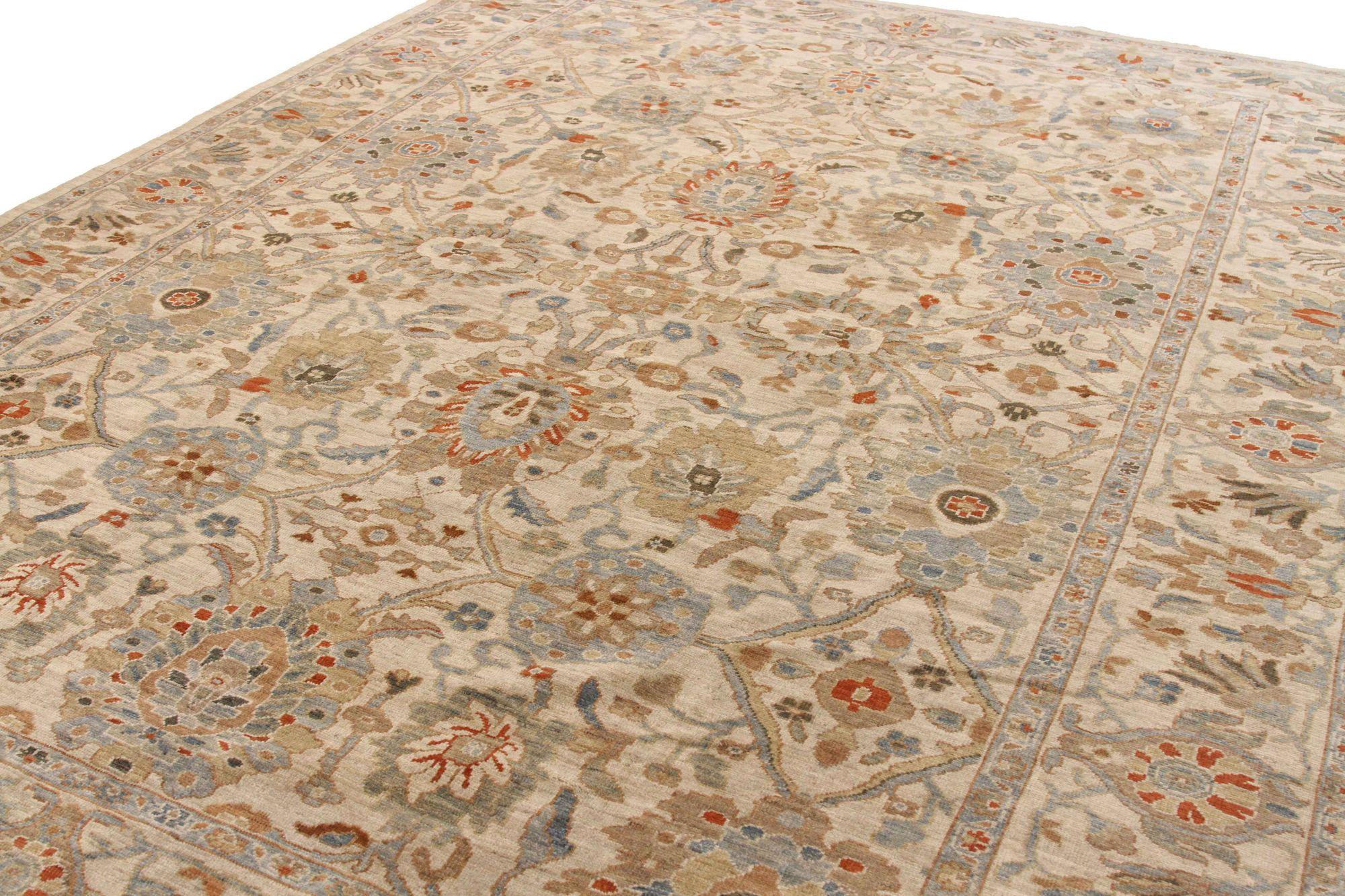 Persische Sultanabad Bereich Teppiche - Wolle Blau Elfenbein Gelb Design - 69027 (Irakisch) im Angebot