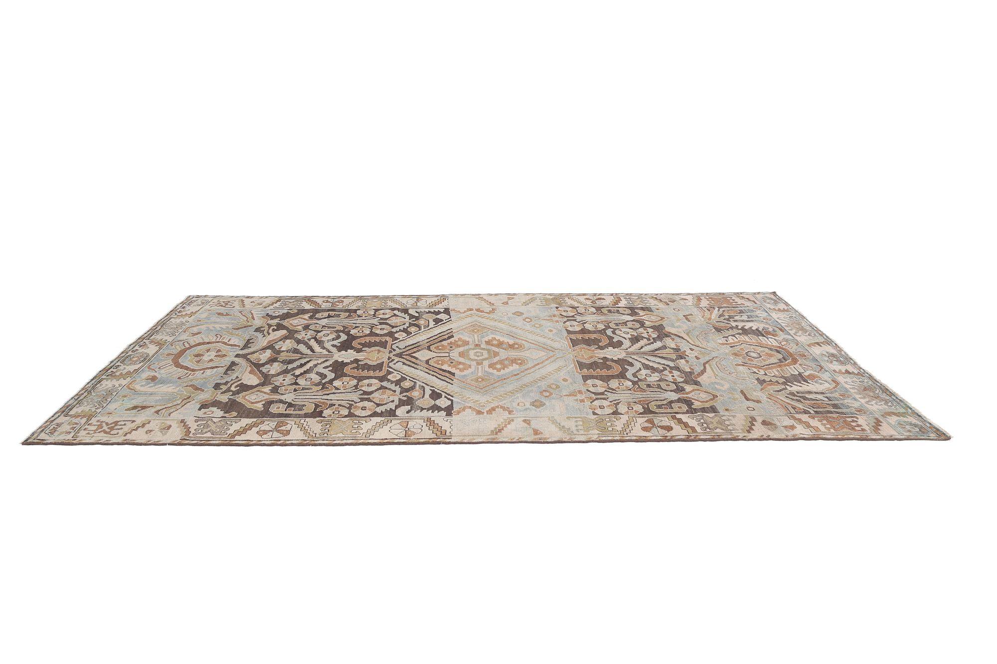 Persische Sultanabad Teppiche - Wolle Braun Elfenbein Hellblau - 98028 (20. Jahrhundert) im Angebot