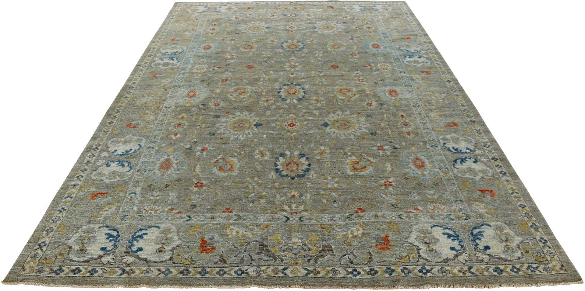 Entdecken Sie die Eleganz der persischen Sultanabad Teppiche von CIRCA 1990. Dieses exklusive Design aus Wolle und Grau-Elfenbein-Gelb ist perfekt, um Ihren Raum zu verschönern.