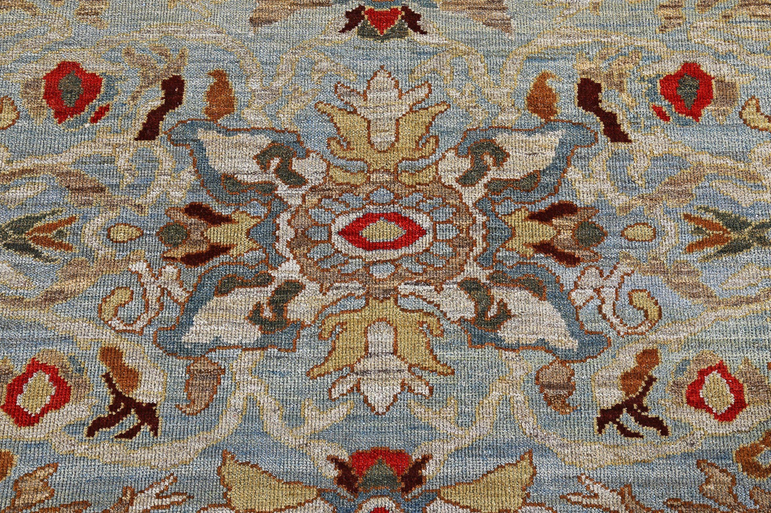 Irakien Tapis persans Sultanabad en laine ivoire bleu clair jaune clair - 89398 en vente