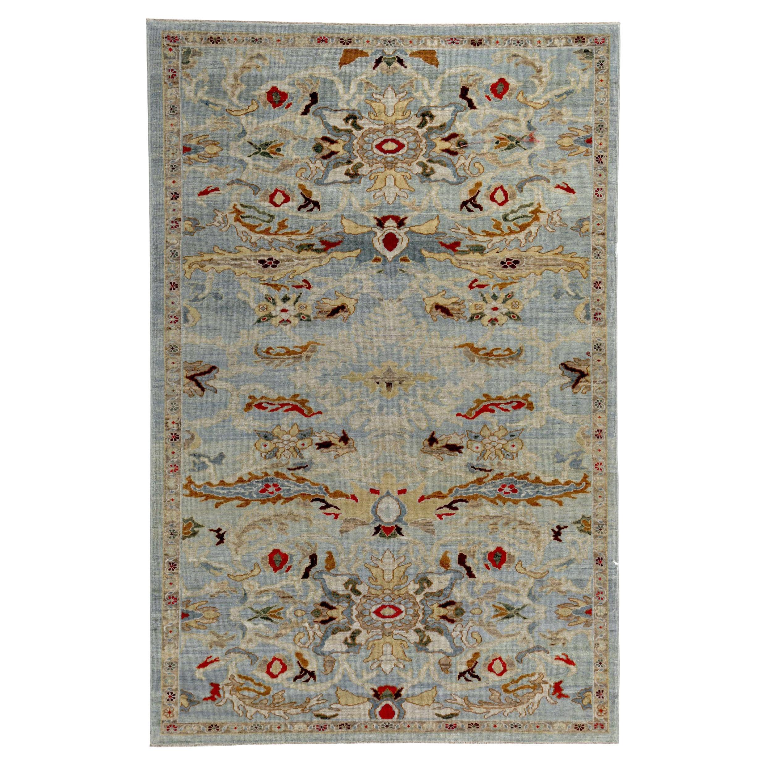 Persische Sultanabad Teppiche - Wolle Elfenbein Hellblau Gelb - 89398