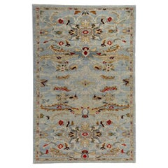 Tapis persans Sultanabad en laine ivoire bleu clair jaune clair - 89398