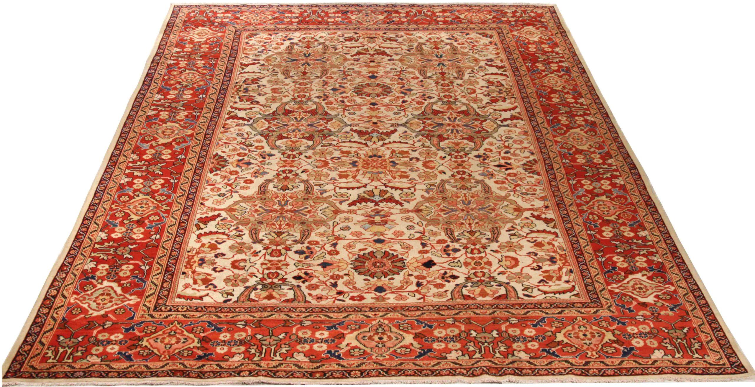 Entdecken Sie die Eleganz der persischen Sultanabad Teppiche von CIRCA 1880. Dieses exklusive Design aus Wolle und Elfenbeinrot ist perfekt, um Ihren Raum zu verschönern.