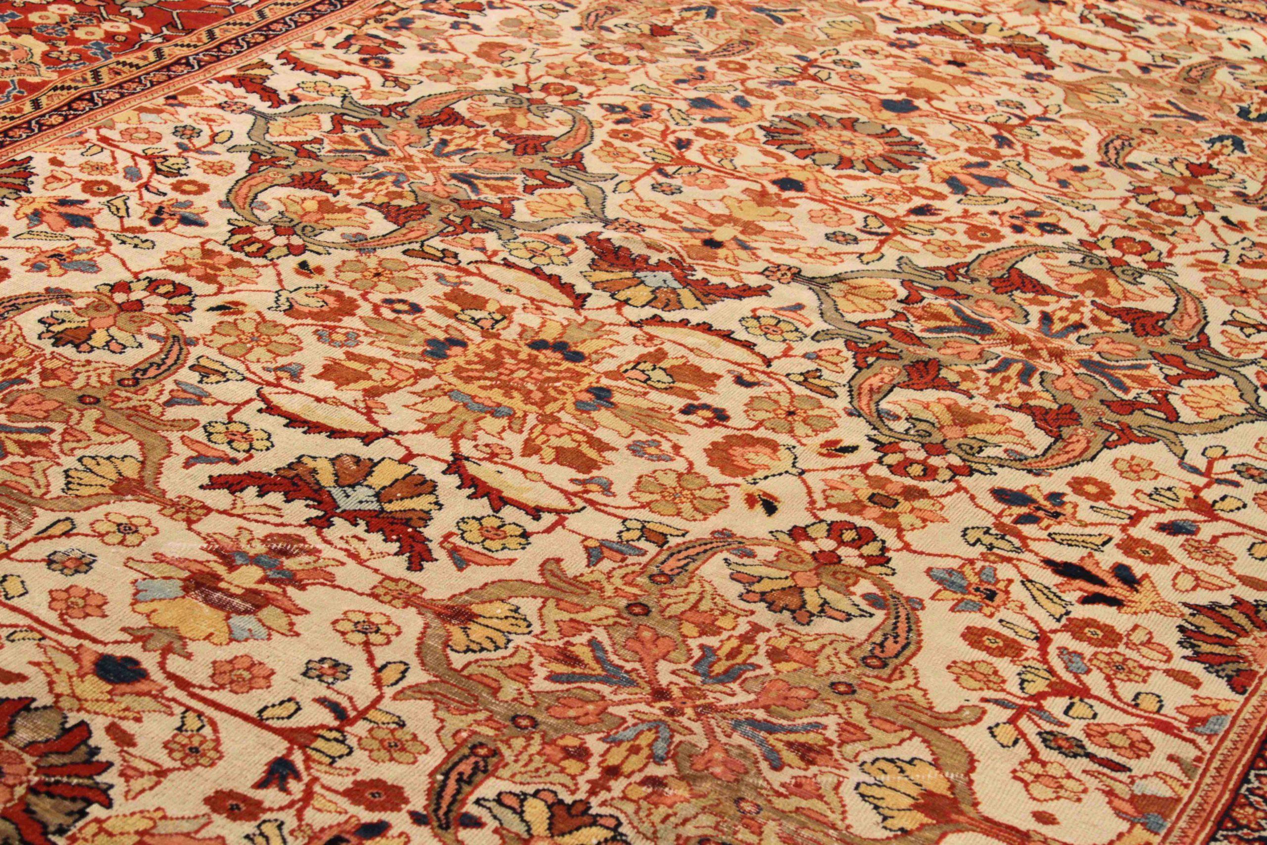 Persische Sultanabad-Teppiche aus Wolle – elfenbein-rotes Design – 88003 (Irakisch) im Angebot
