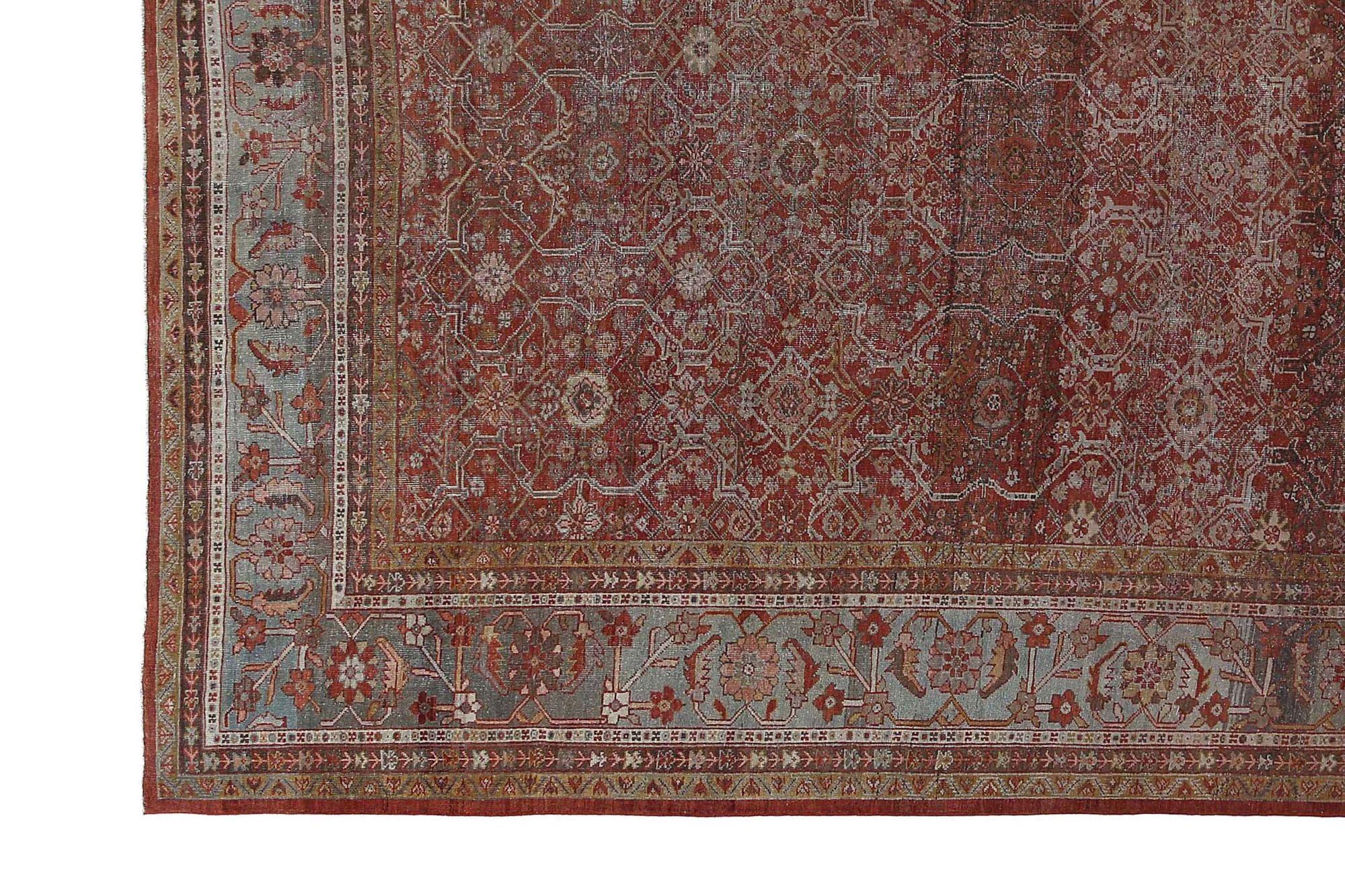 Entdecken Sie die Eleganz der persischen Sultanabad Teppiche von CIRCA 1880. Dieses exklusive Design aus Wolle und Rot ist perfekt, um Ihren Raum zu verschönern.