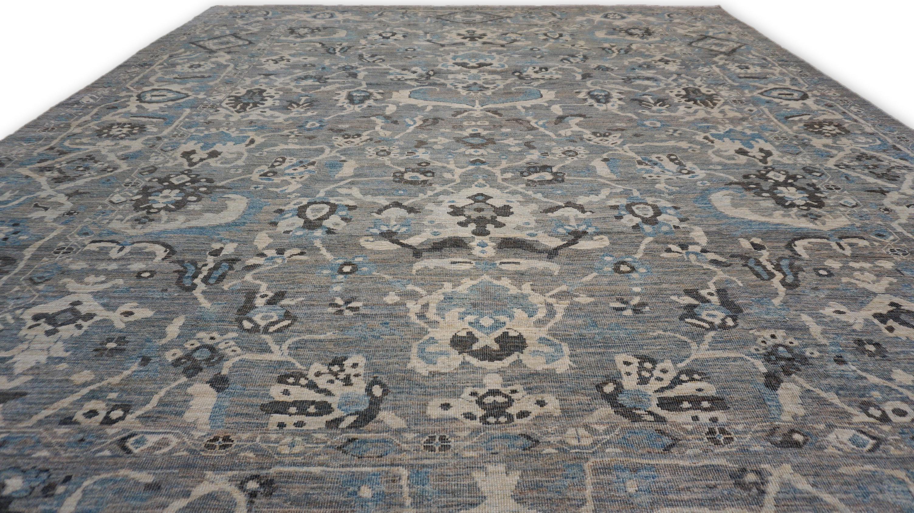 Persischer Sultanabad-Wollteppich in Grau und Blau 12'2''x14'7'' (Handgeknüpft) im Angebot