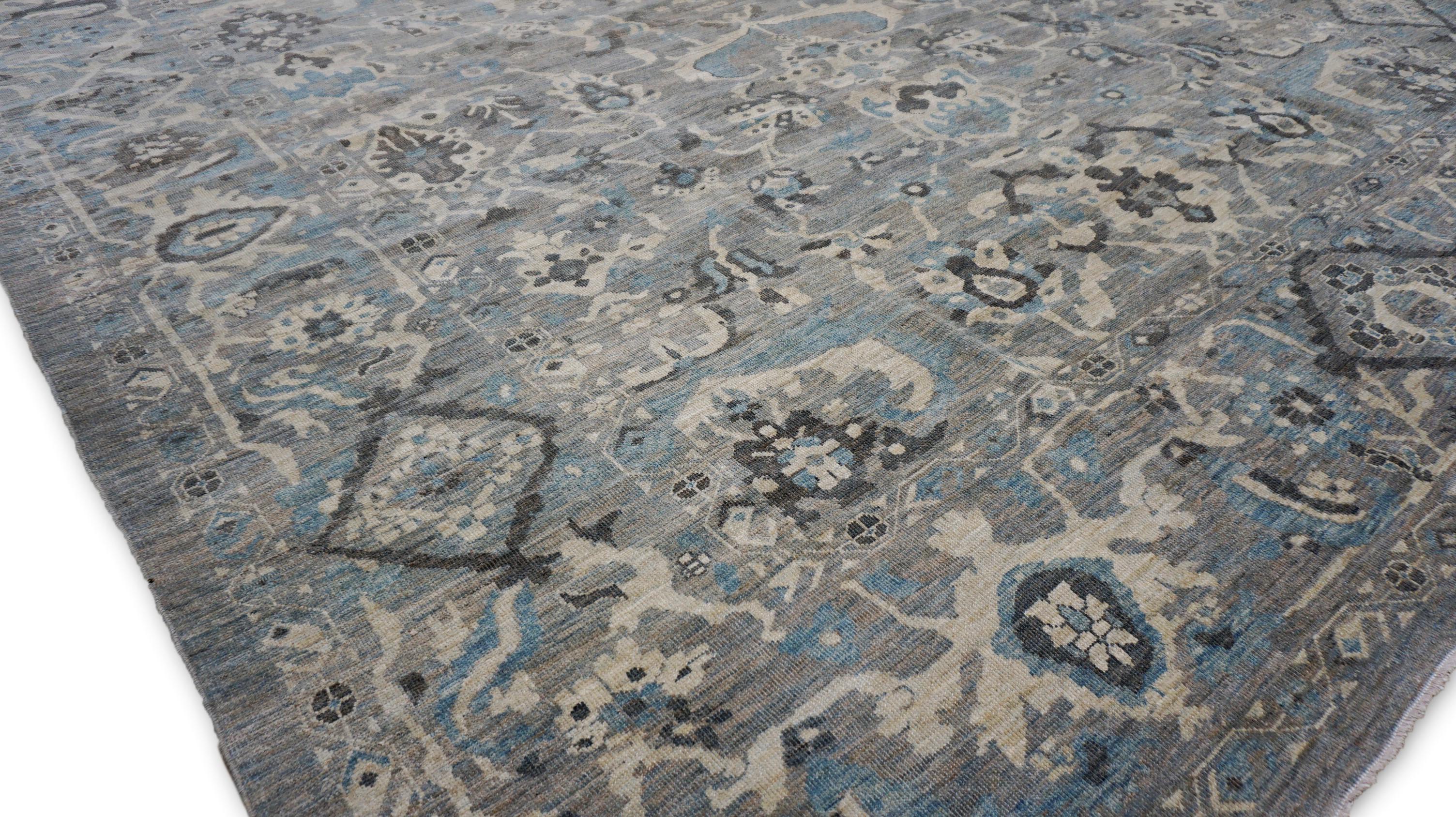 Persischer Sultanabad-Wollteppich in Grau und Blau 12'2''x14'7'' im Zustand „Hervorragend“ im Angebot in Torrance, CA