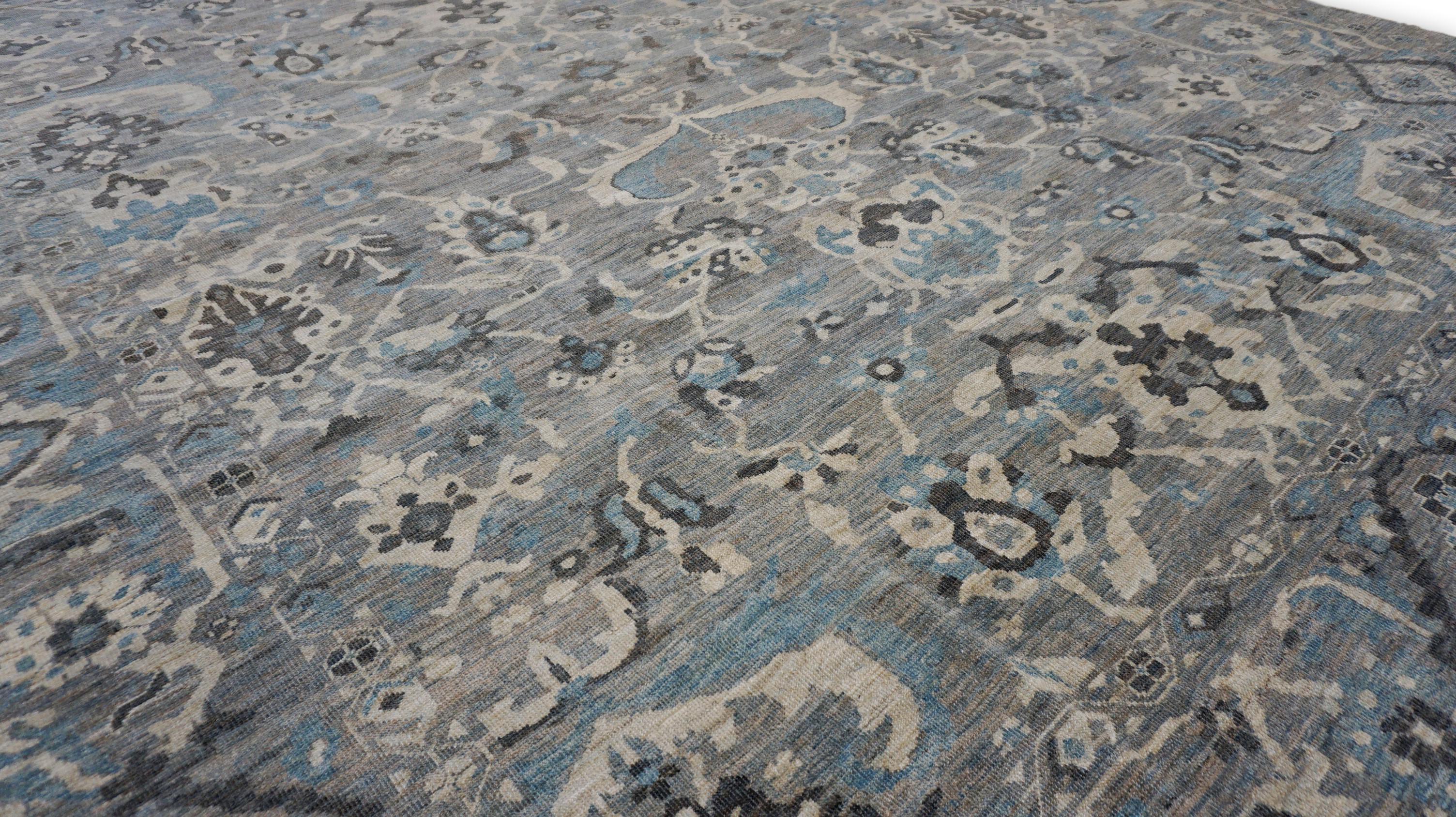 Persischer Sultanabad-Wollteppich in Grau und Blau 12'2''x14'7'' (21. Jahrhundert und zeitgenössisch) im Angebot