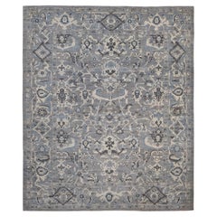 Tapis persan Sultanabad en laine grise et bleue 12'2''x14'7''